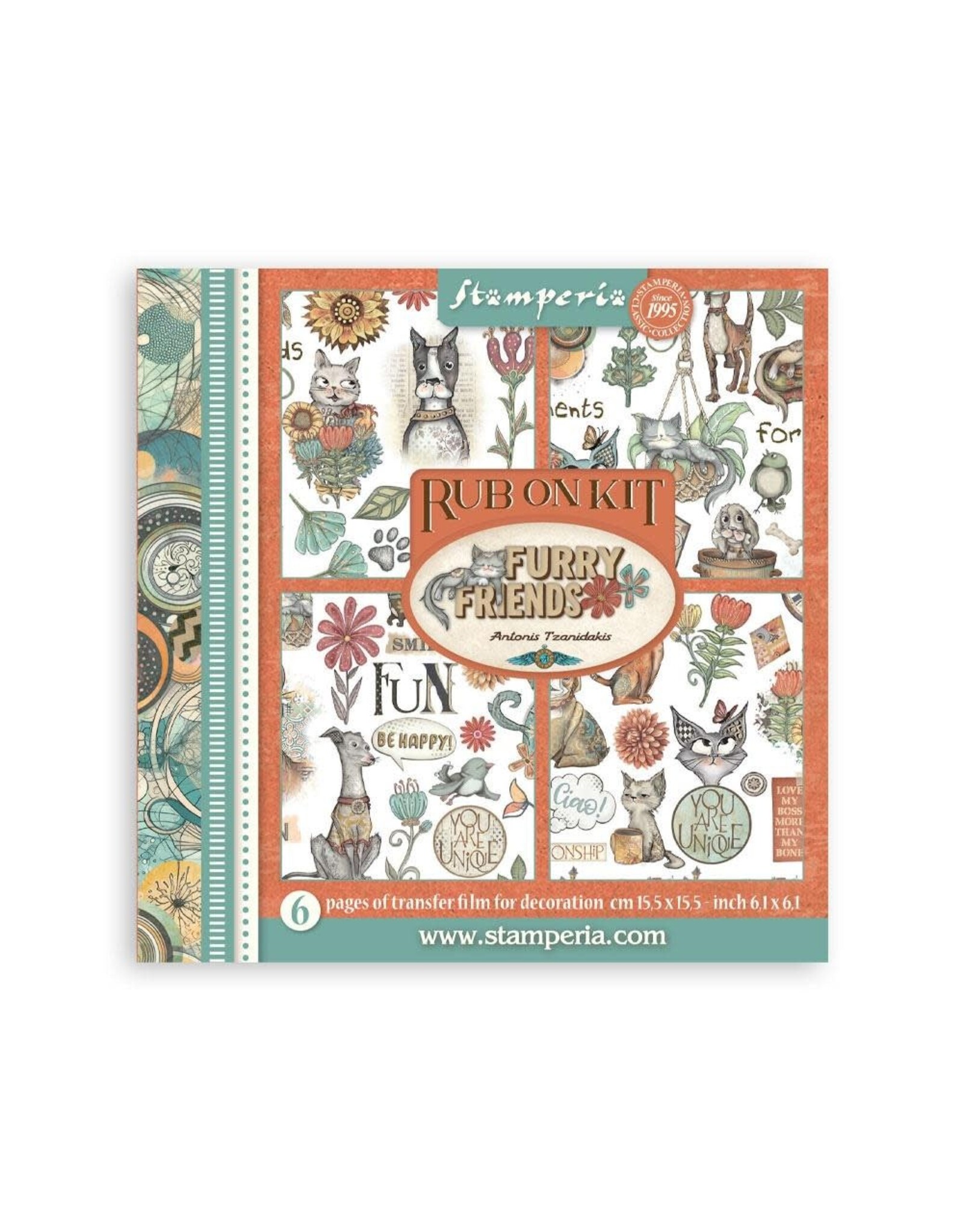 STAMPERIA STAMPERIA FURRY FRIENDS ASSORTED RUB-ONS 6/PK