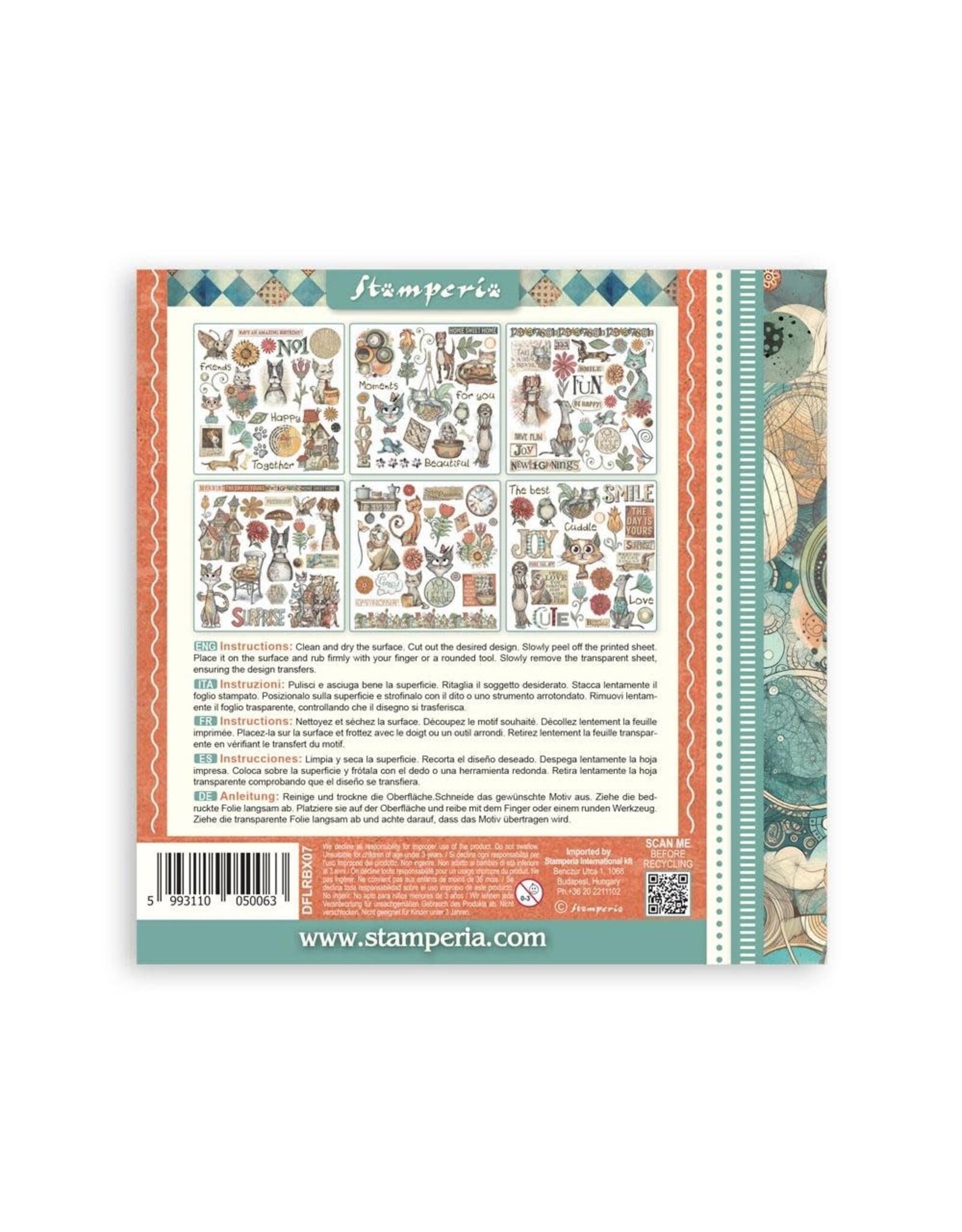 STAMPERIA STAMPERIA FURRY FRIENDS ASSORTED RUB-ONS 6/PK