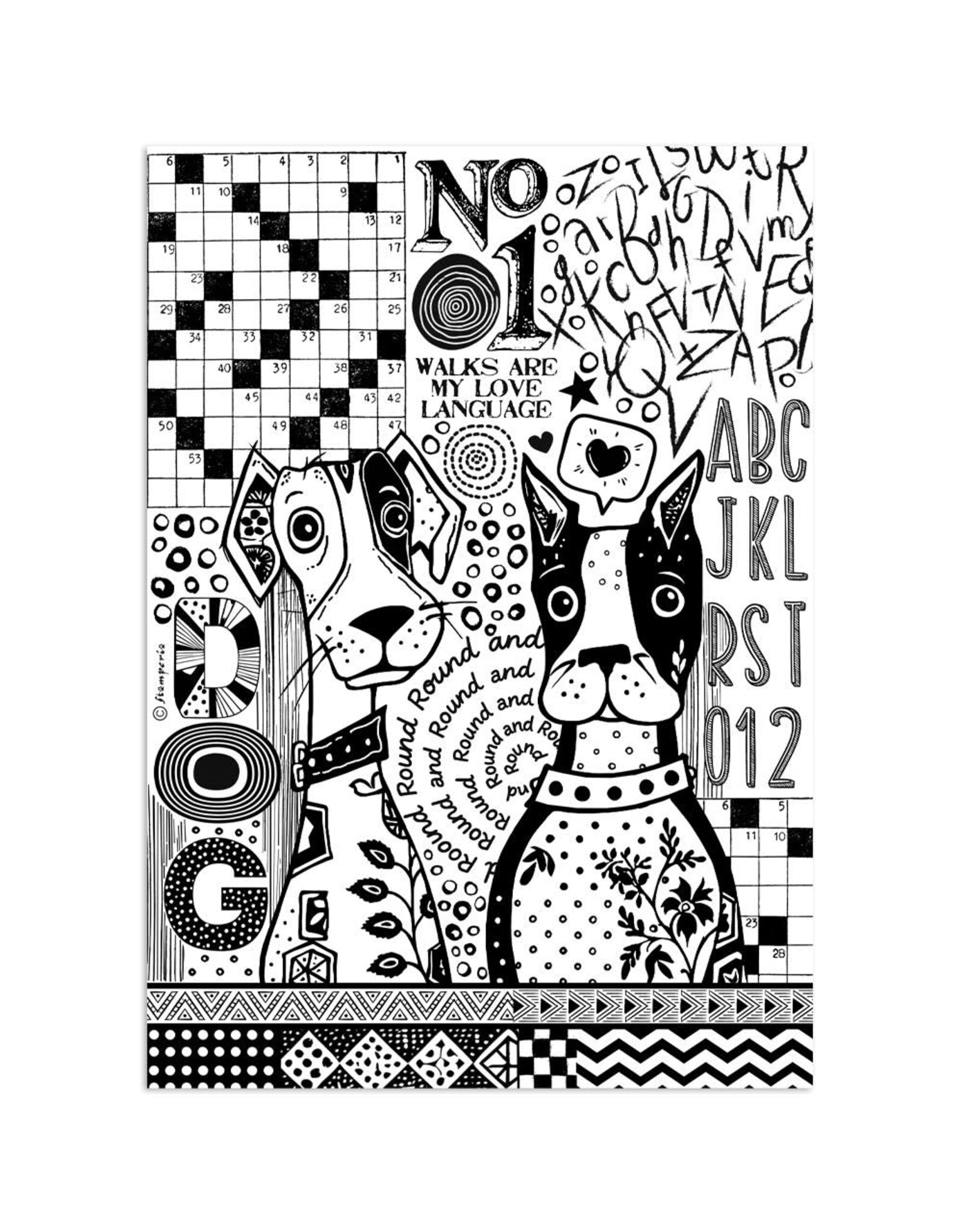 STAMPERIA STAMPERIA FURRY FRIENDS DOGS ONE COLOR PRINT A4 RICE PAPER