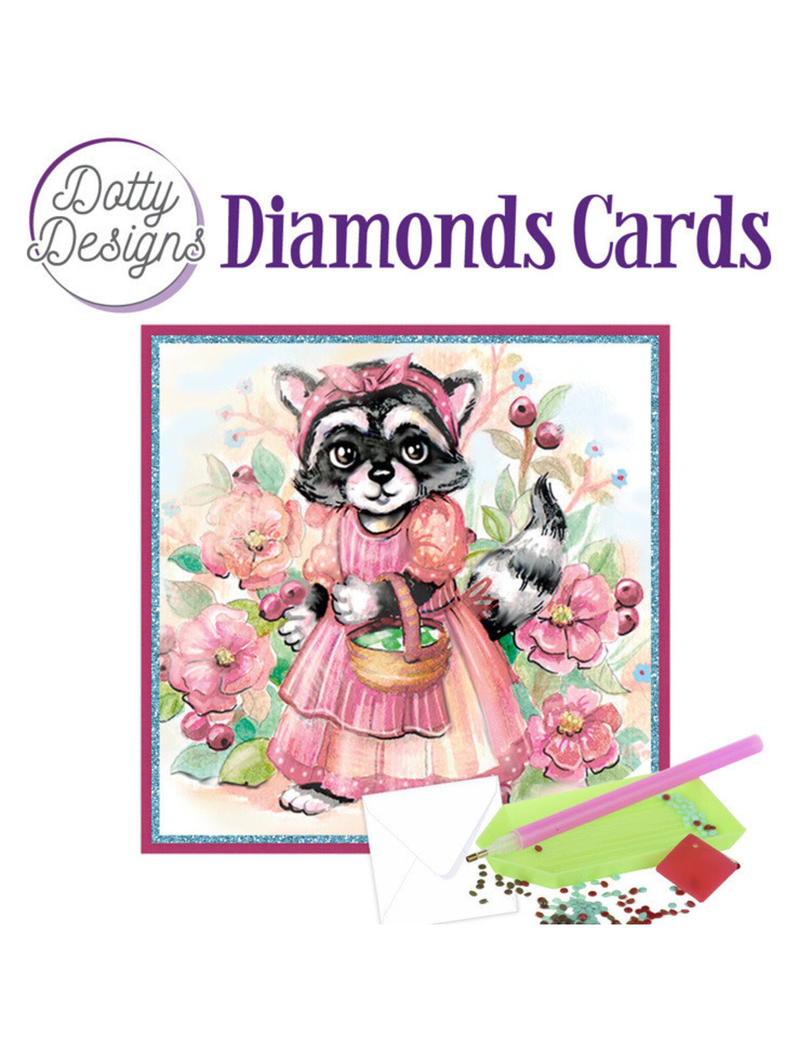 FIND IT FIND IT DOTTY DESIGNS RACCOON IN DRESS DIAMOND CARD KIT