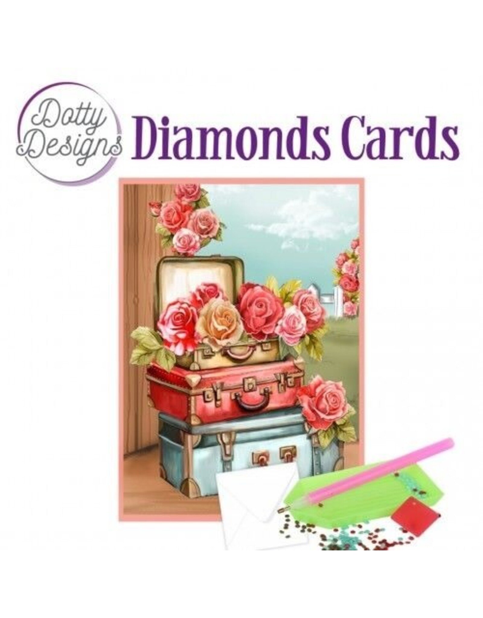 FIND IT FIND IT DOTTY DESIGNS ROSES AND SUITCASES DIAMOND CARD KIT