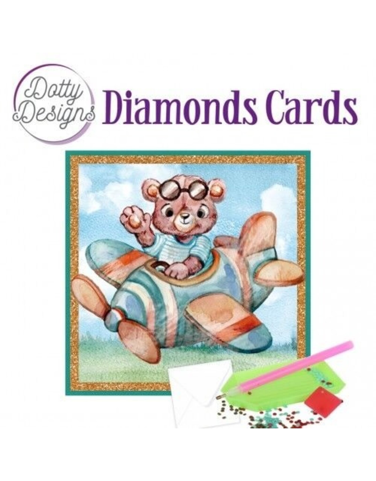 FIND IT FIND IT DOTTY DESIGNS TEDDYBEAR IN AIRPLANE DIAMOND CARD KIT