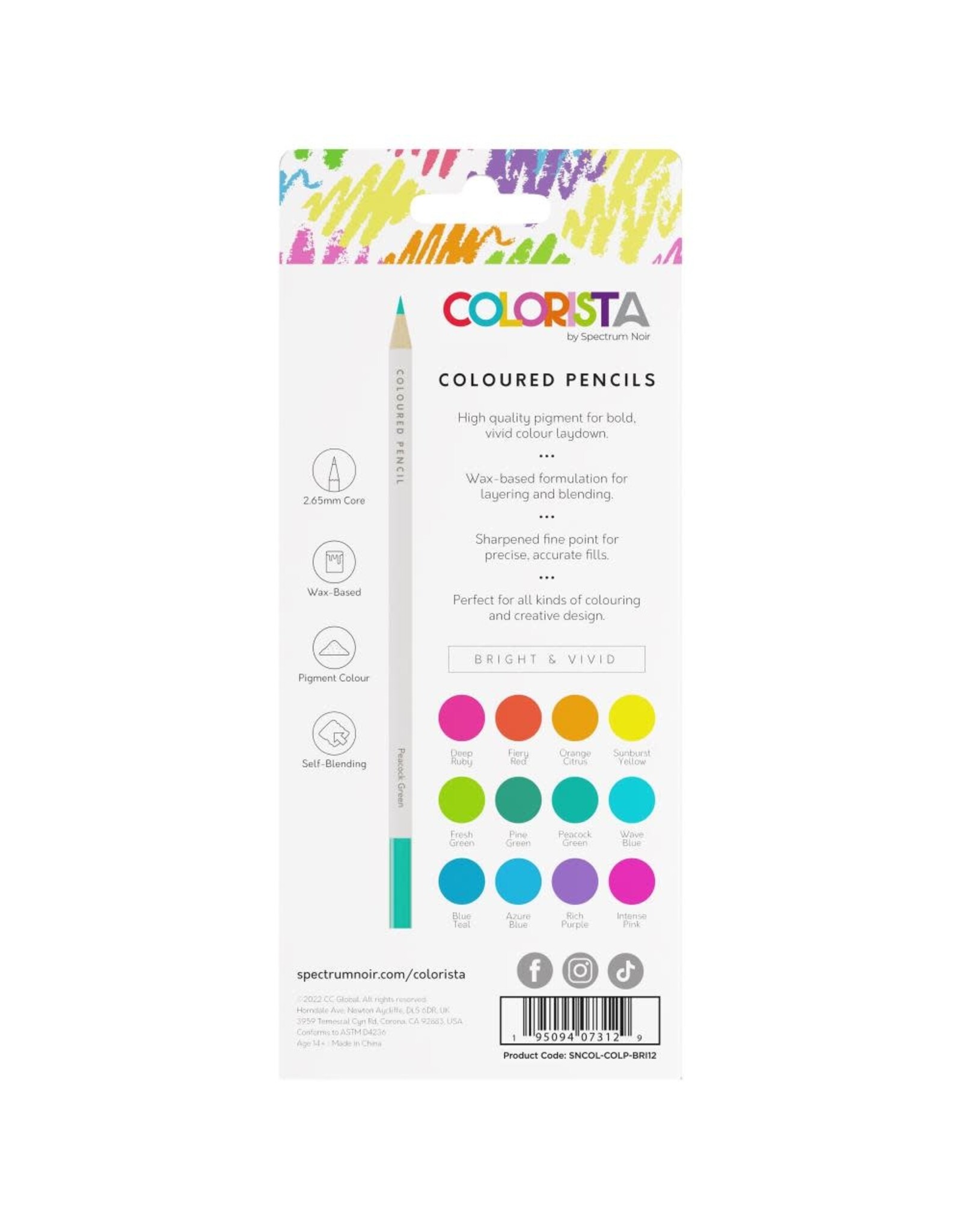 SPECTRUM NOIR SPECTRUM NOIR COLORISTA BRIGHT & VIVID COLOURED PENCILS 12/PK