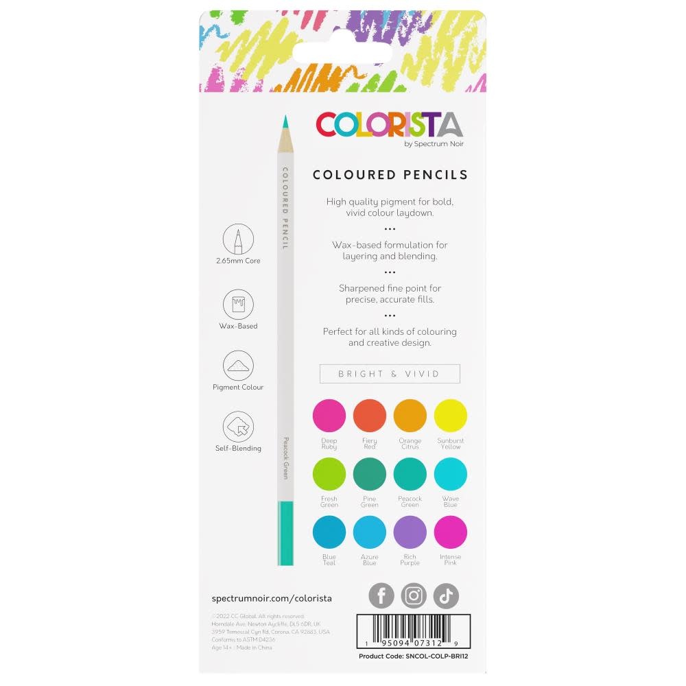 SPECTRUM NOIR COLORISTA BRIGHT & VIVID COLOURED PENCILS 12/PK