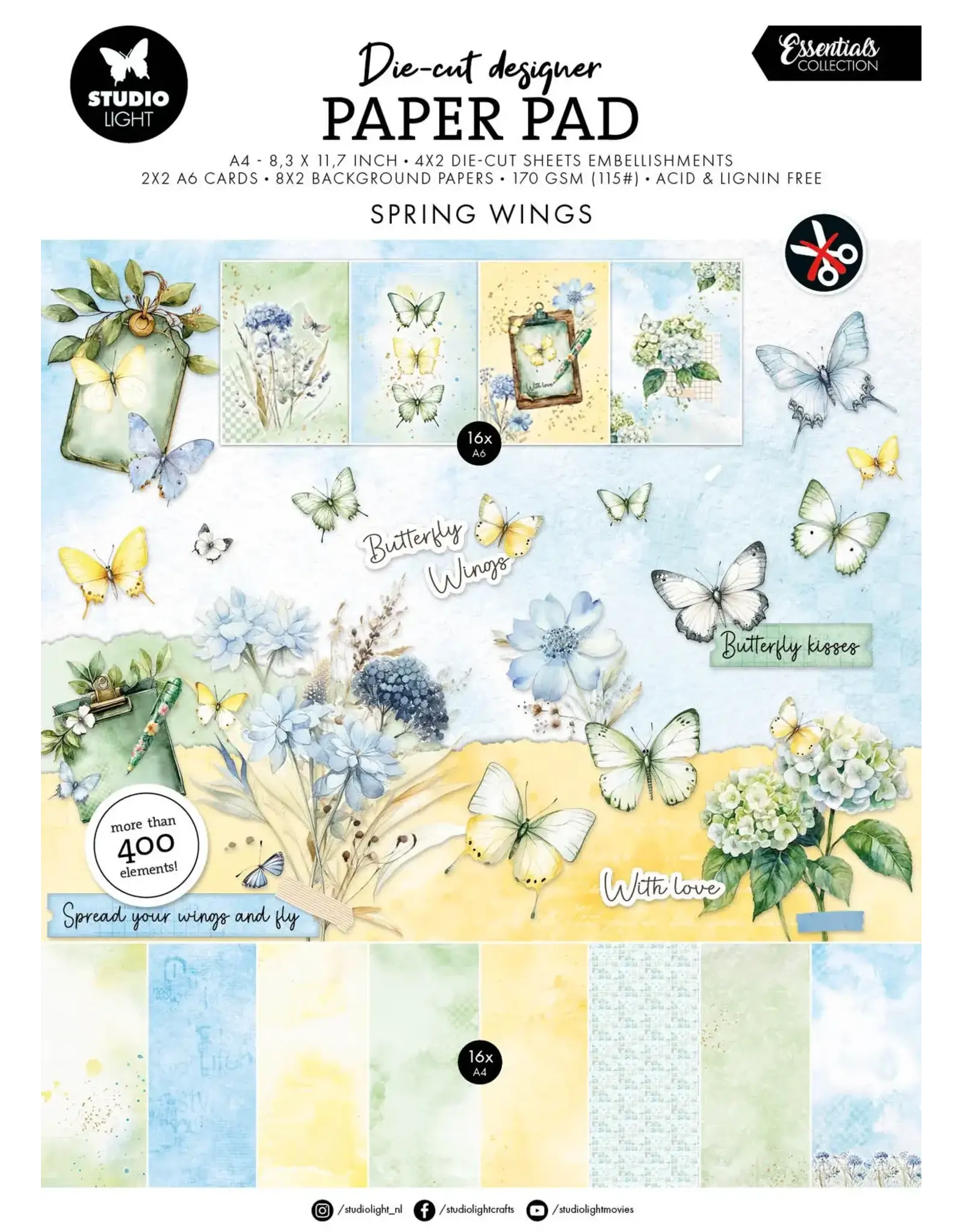STUDIOLIGHT STUDIOLIGHT ESSENTIALS COLLECTION BUTTERFLIES PAPER PAD DIE-CUTS