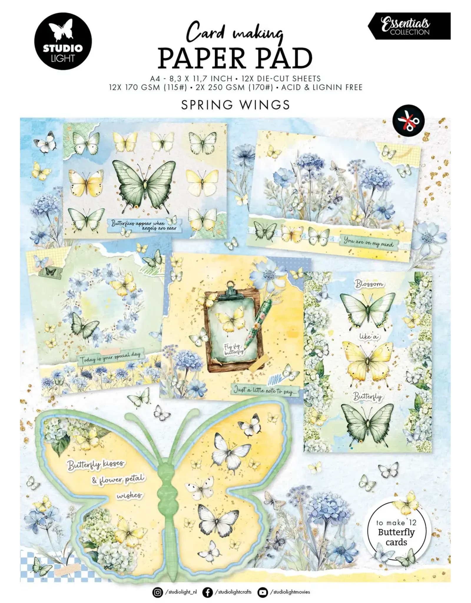 STUDIOLIGHT STUDIOLIGHT ESSENTIALS COLLECTION BUTTERFLIES CARD MAKING PAD