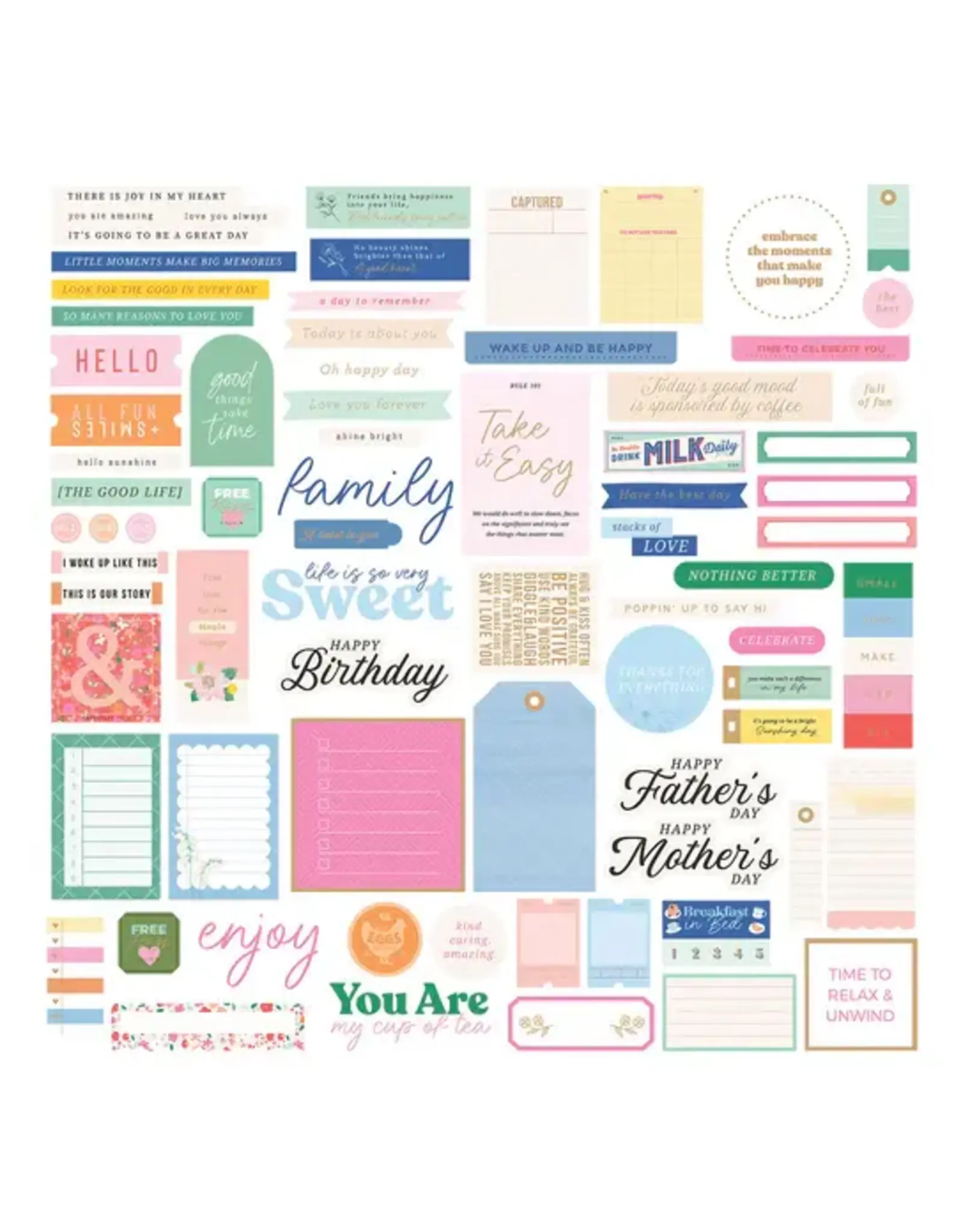 SPELLBINDERS SPELLBINDERS ROSIE'S STUDIO BREAKFAST IN BED SENTIMENTS EPHEMERA DIE-CUTS 152/PK