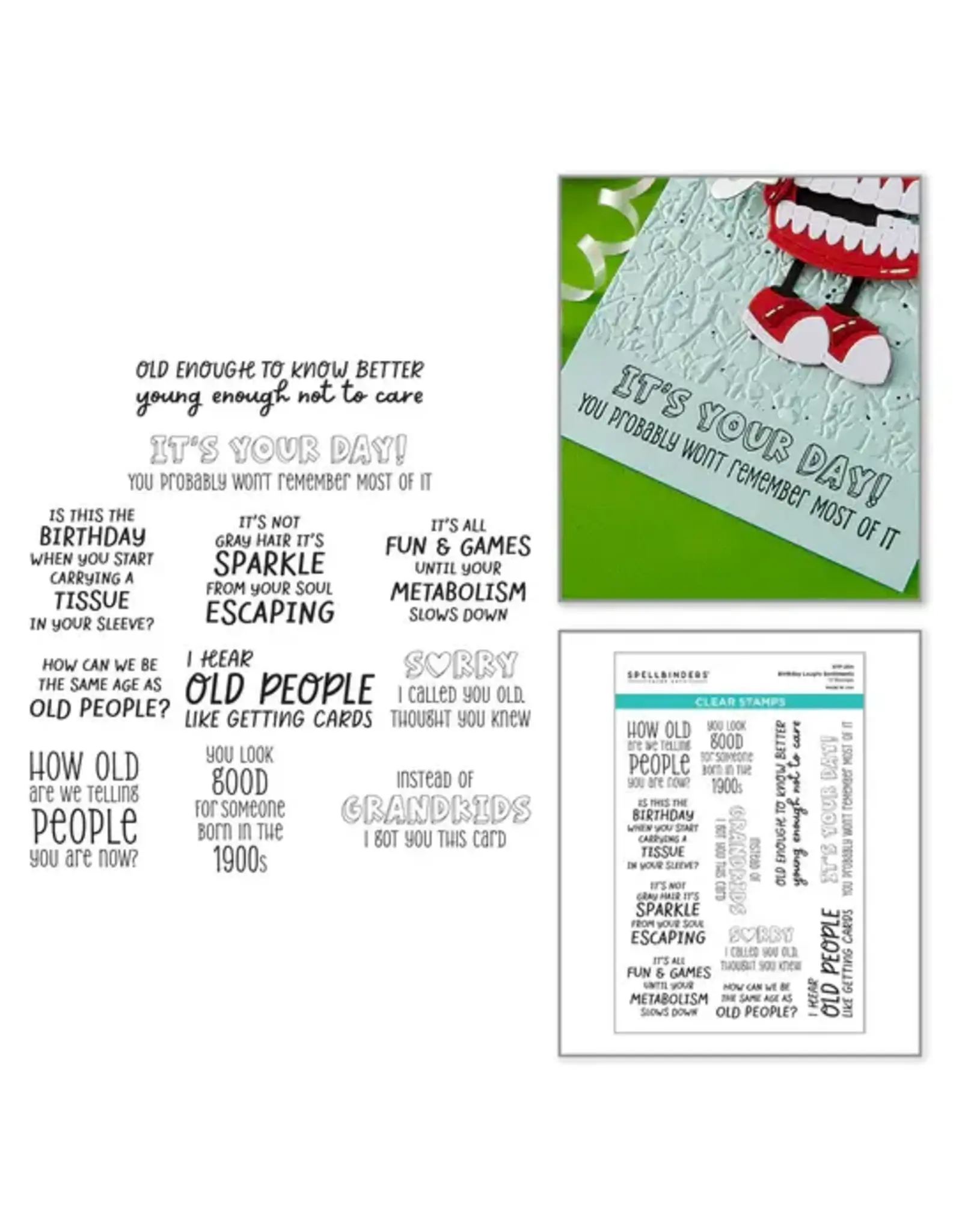 SPELLBINDERS SPELLBINDERS AGED TO PERFECTION COLLECTION BIRTHDAY LAUGHS SENTIMENTS CLEAR STAMP SET
