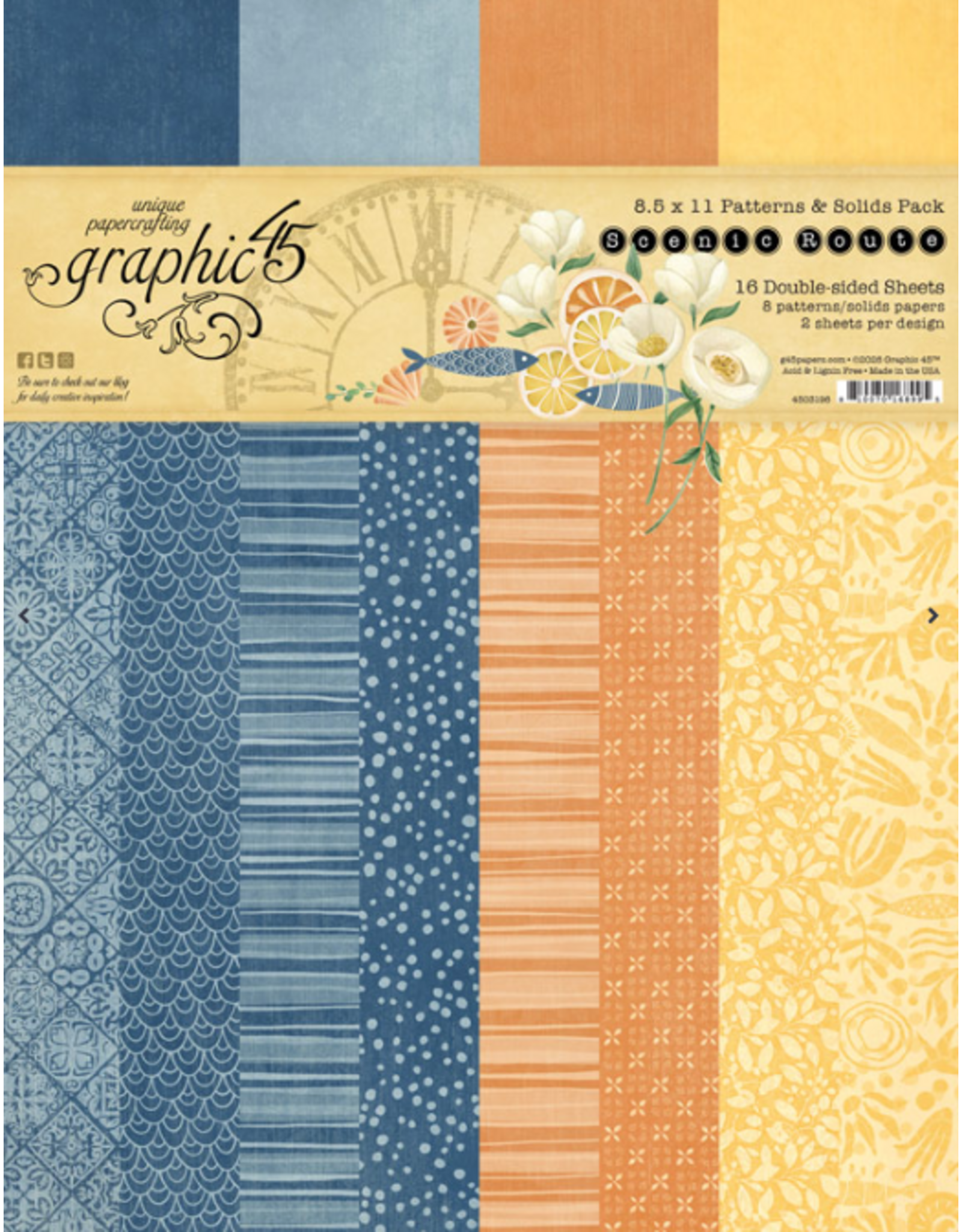 GRAPHIC 45 GRAPHIC 45 SCENIC ROUTE PATTERNS & SOLIDS 8.5x11 COLLECTION PACK