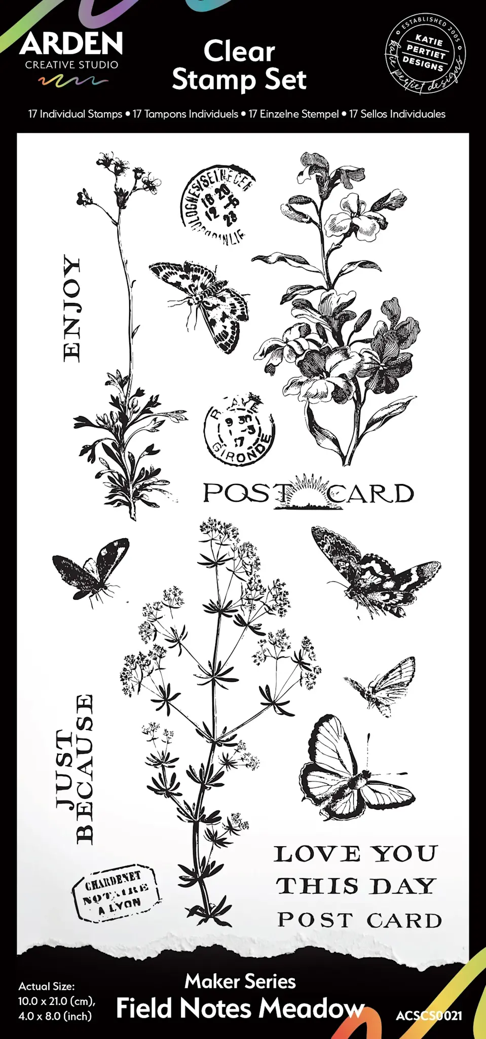 ARDEN CREATIVE STUDIO ARDEN CREATIVE STUDIO MAKER SERIES FIELD NOTES MEADOW 4x8 CLEAR STAMP SET