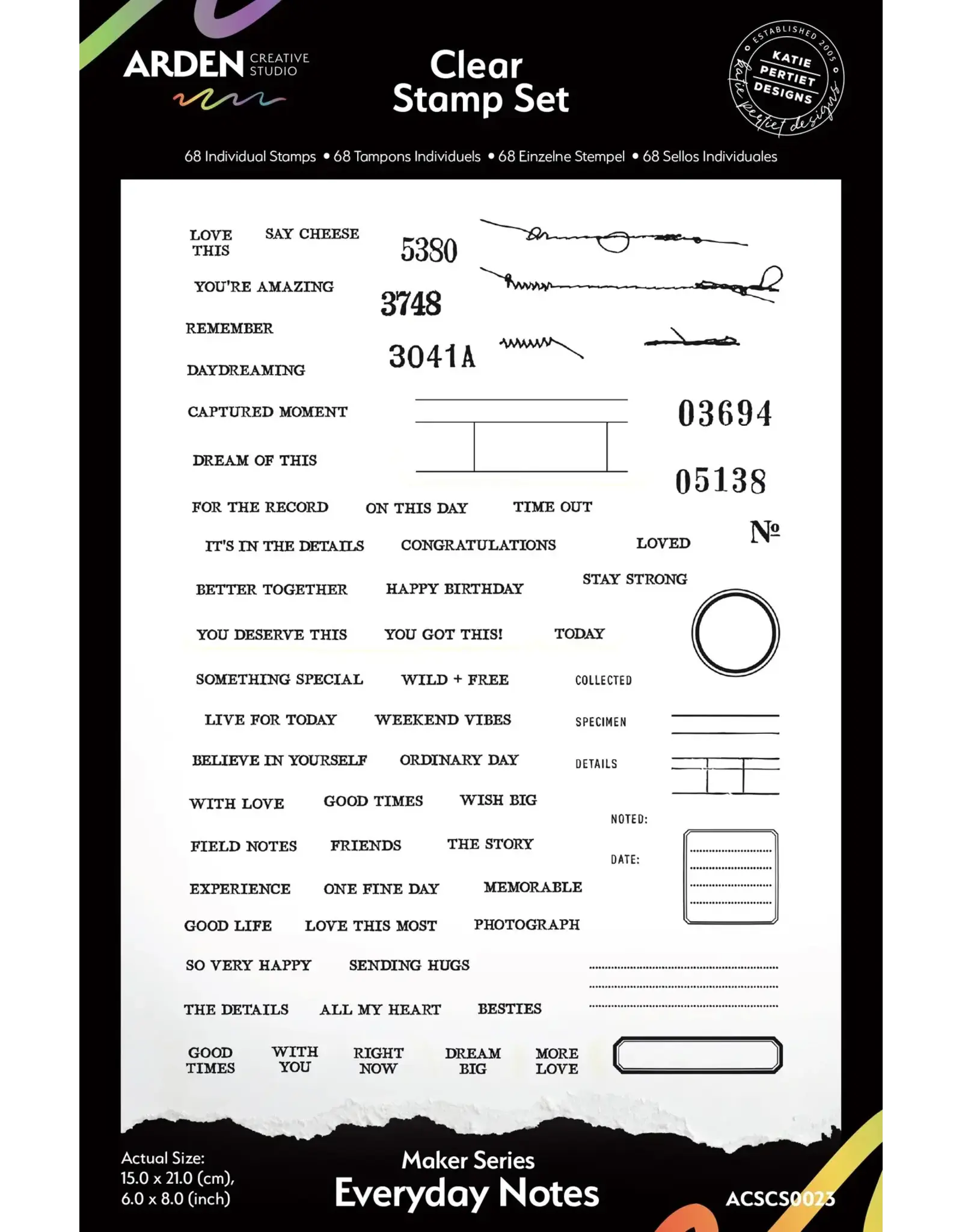 ARDEN CREATIVE STUDIO ARDEN CREATIVE STUDIO MAKER SERIES EVERYDAY NOTES 6x8 CLEAR STAMP SET