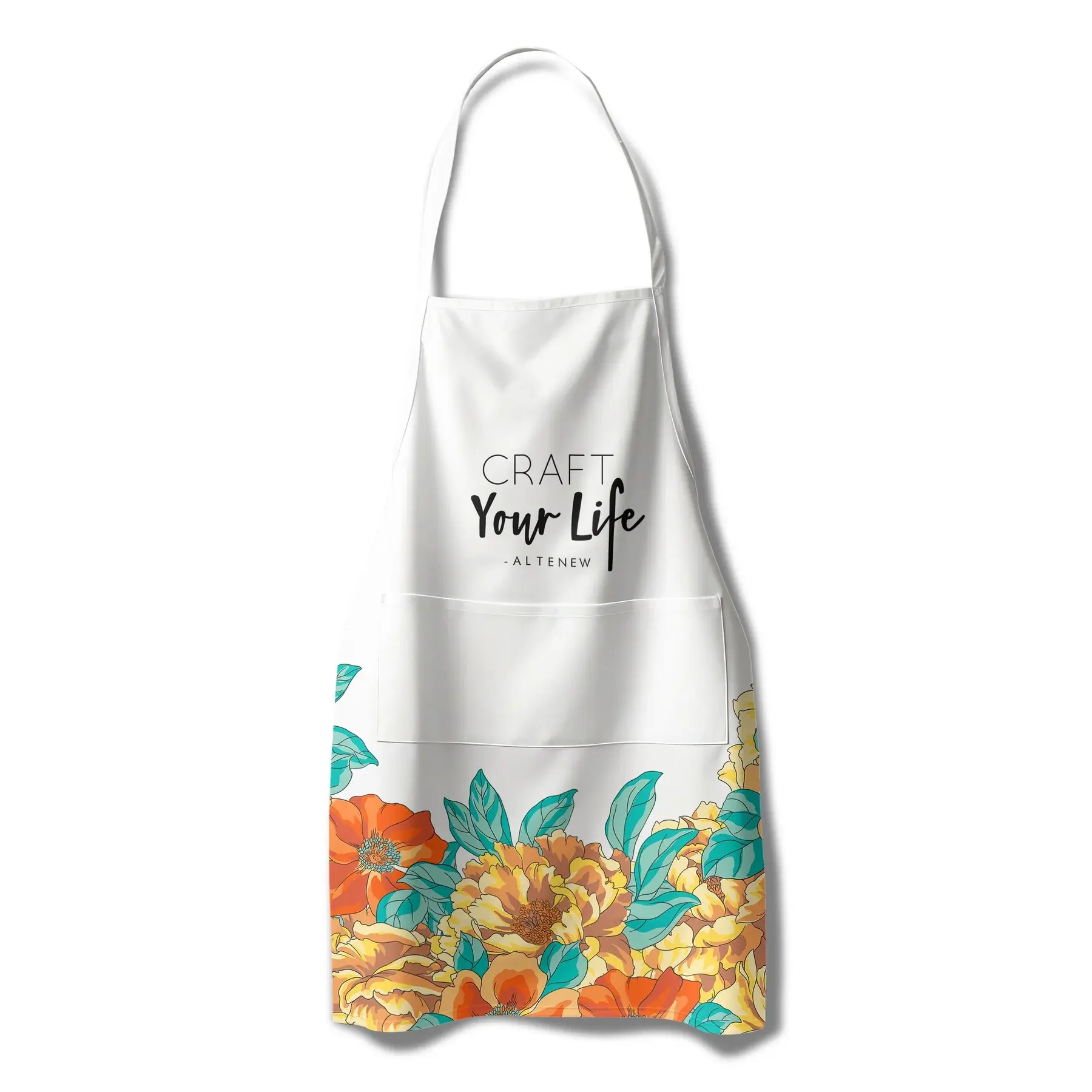 ALTENEW ALTENEW ORANGE & YELLOW BILLOWING PEONIES ARTSY APRON