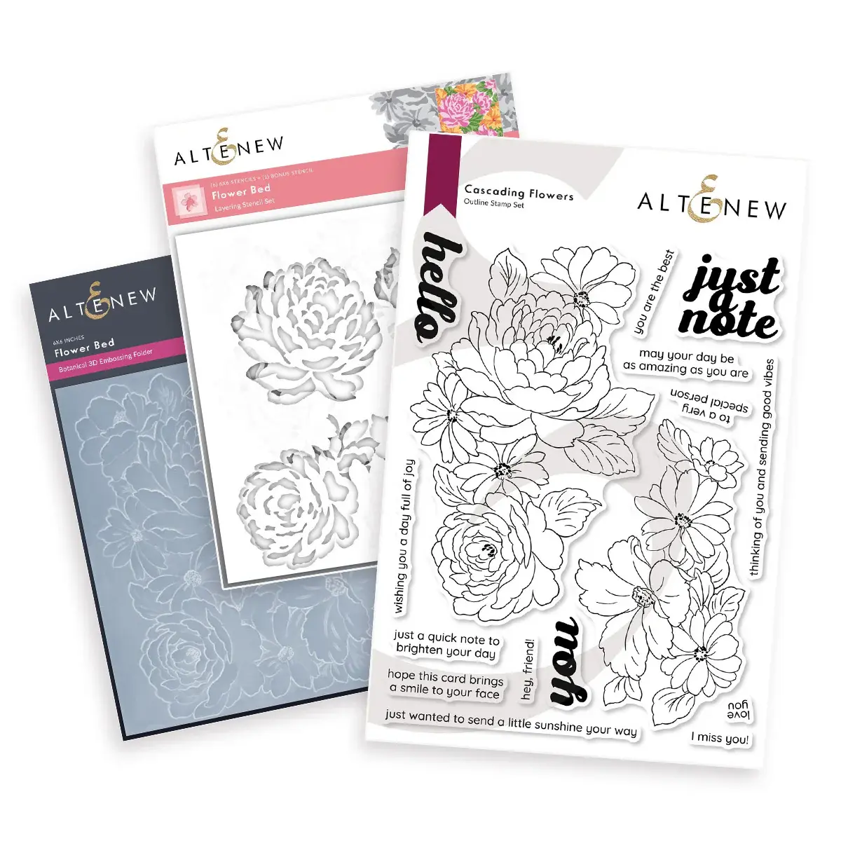 ALTENEW ALTENEW FLOWER BED CLEAR STAMP, STENCIL SET AND 3D EMBOSSING FOLDER BUNDLE