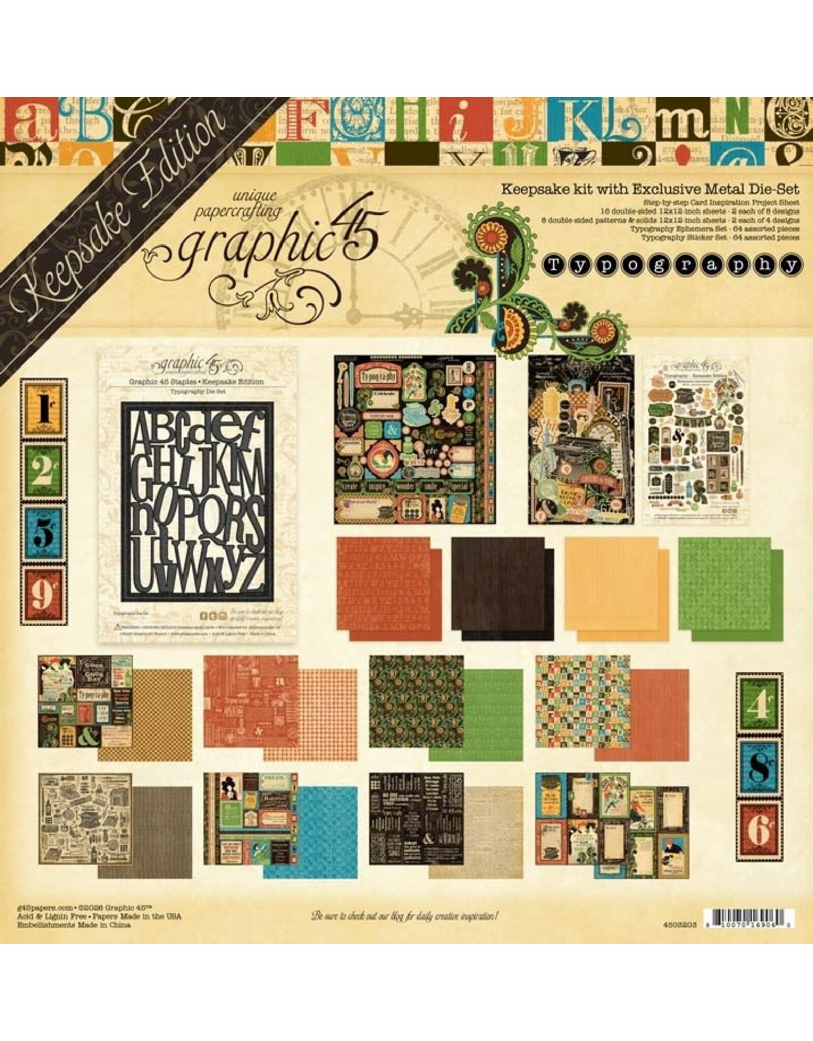 GRAPHIC 45 GRAPHIC 45 TYPOGRAPHY KEEPSAKE KIT WITH EXCLUSIVE METAL DIE SET