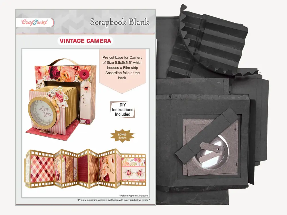 CRAFTREAT CRAFTREAT SCRAPBOOK BLANK PRECUT ALBUM BASE VINTAGE CAMERA BLACK