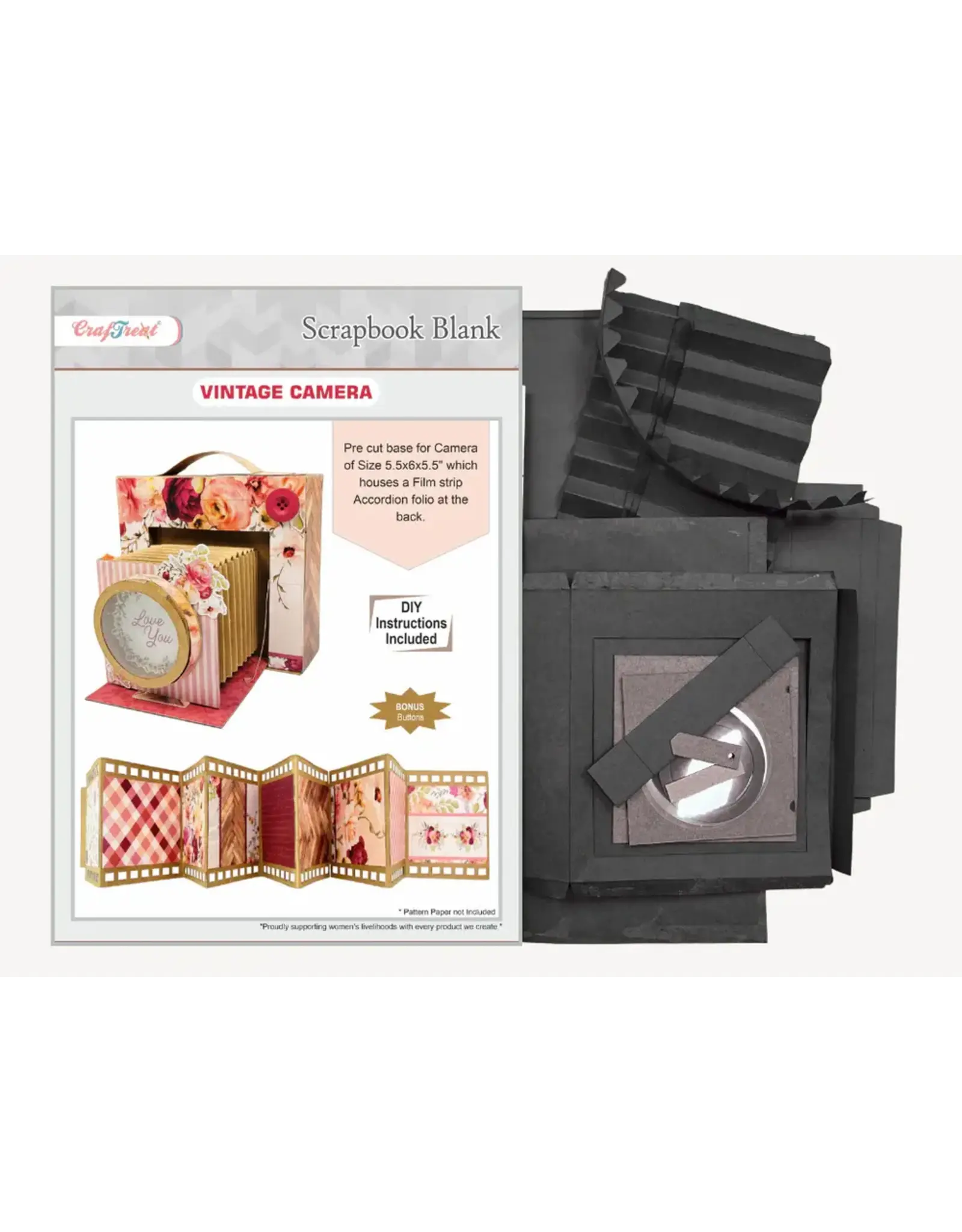 CRAFTREAT CRAFTREAT SCRAPBOOK BLANK PRECUT ALBUM BASE VINTAGE CAMERA BLACK