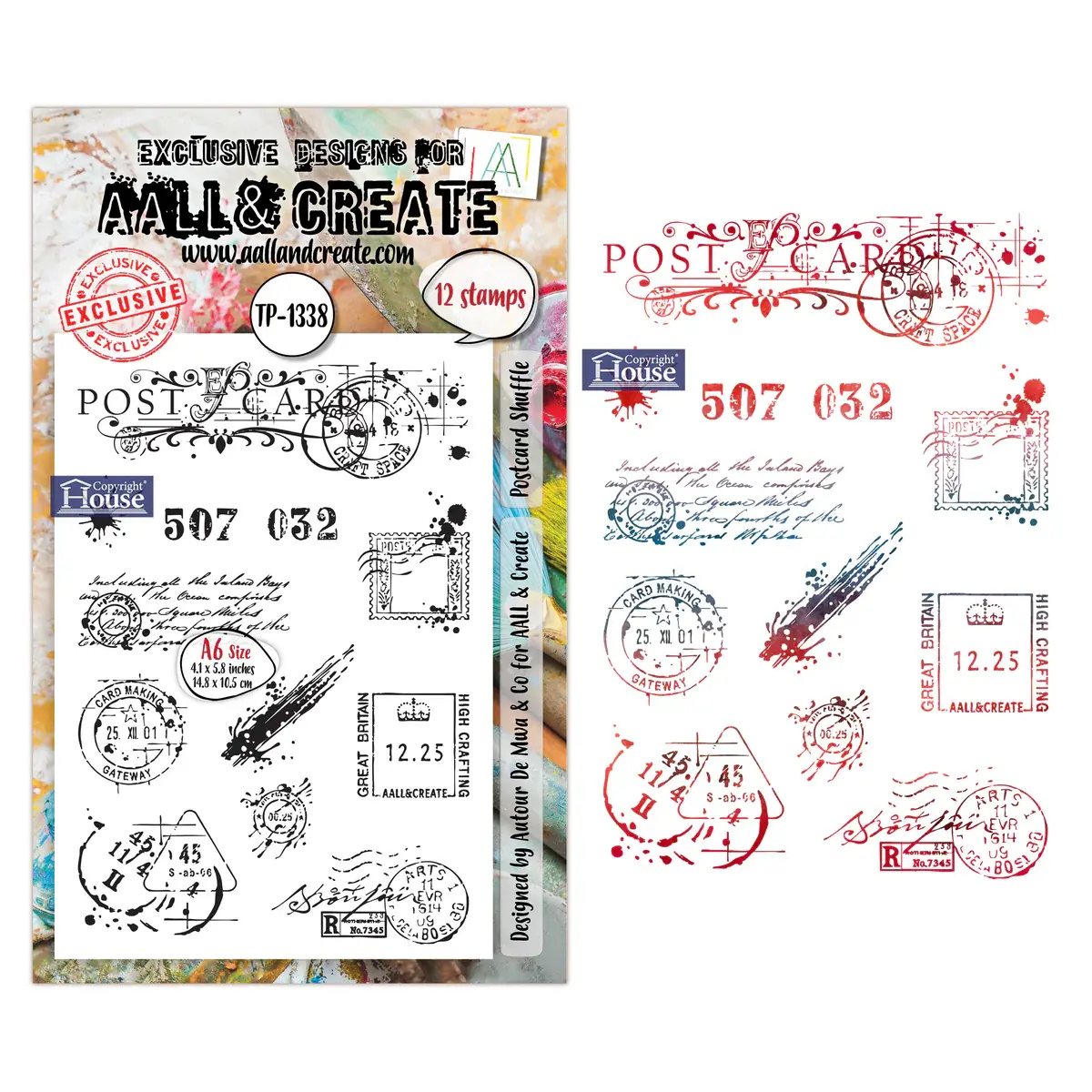 AALL & CREATE AALL & CREATE AUTOUR DE MWA #1338 POSTCARD SHUFFLE A6 CLEAR STAMP SET