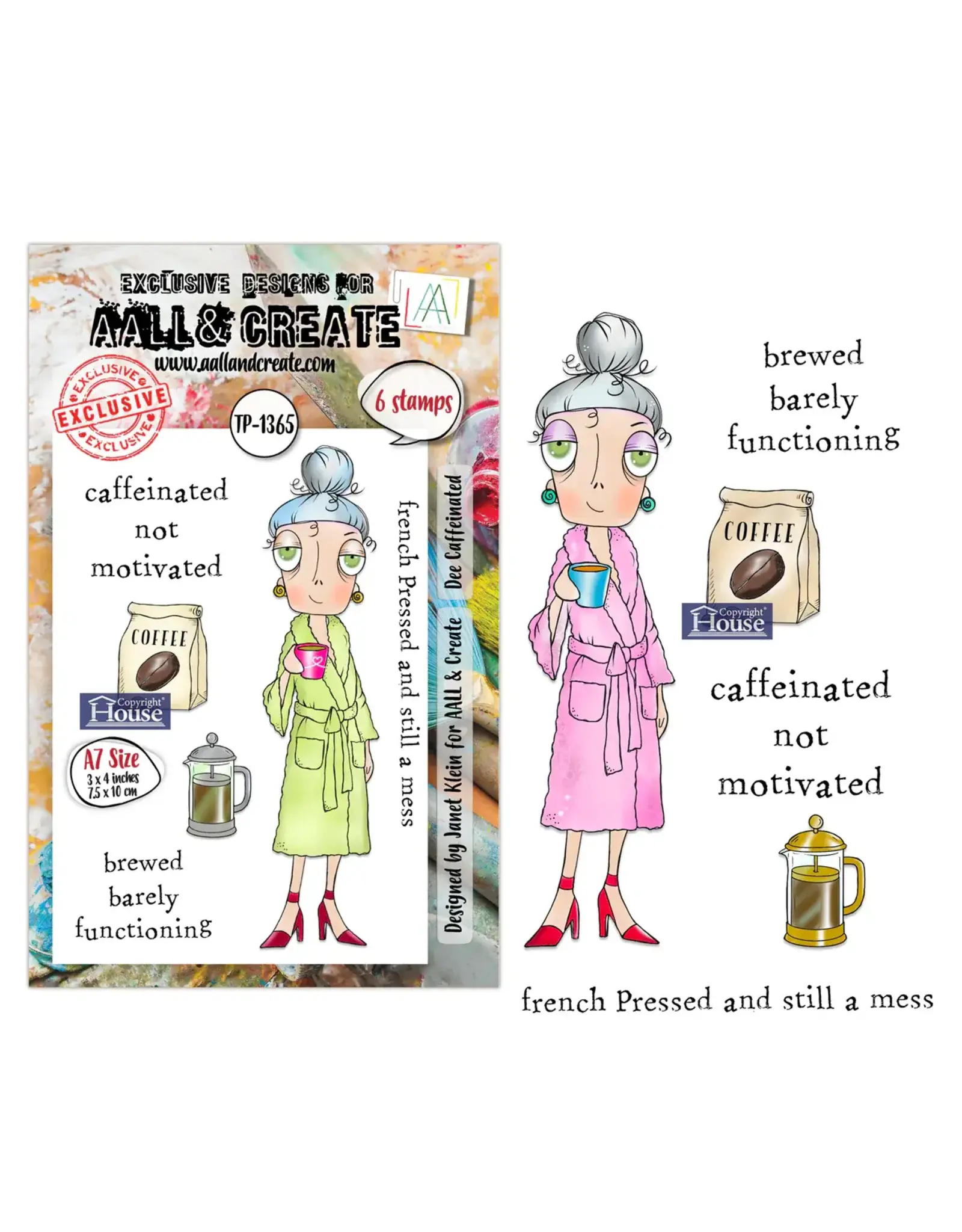 AALL & CREATE AALL & CREATE JANET KLEIN #1365 DEE CAFFEINATED A7 CLEAR STAMP SET