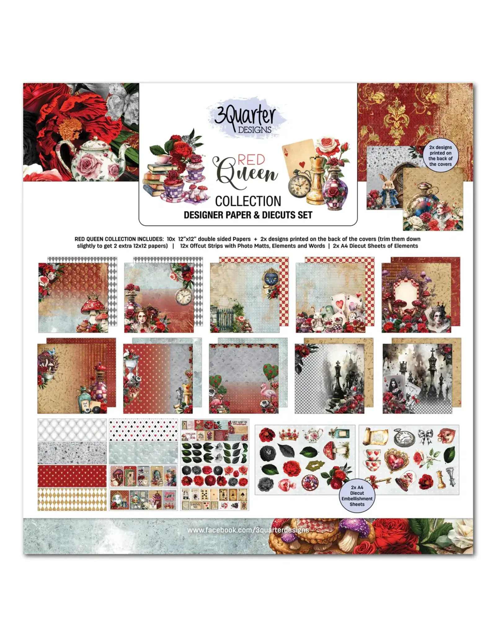 3QUARTER DESIGNS 3QUARTER DESIGNS RED QUEEN 12x12 DESIGNER PAPER & DIECUTS SET