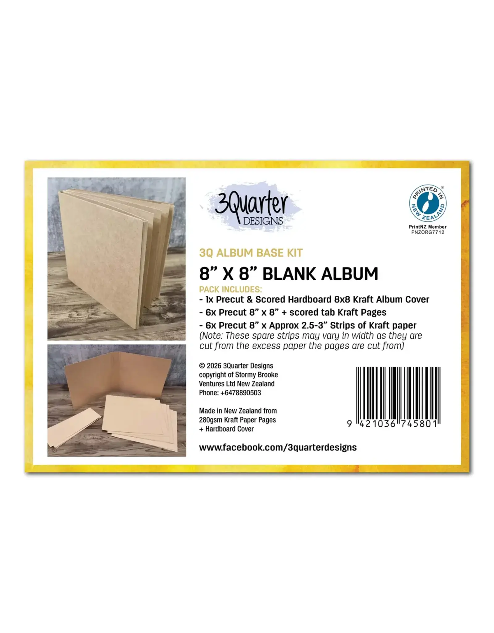 3QUARTER DESIGNS 3QUARTER DESIGNS 8x8 BLANK ALBUM KRAFT