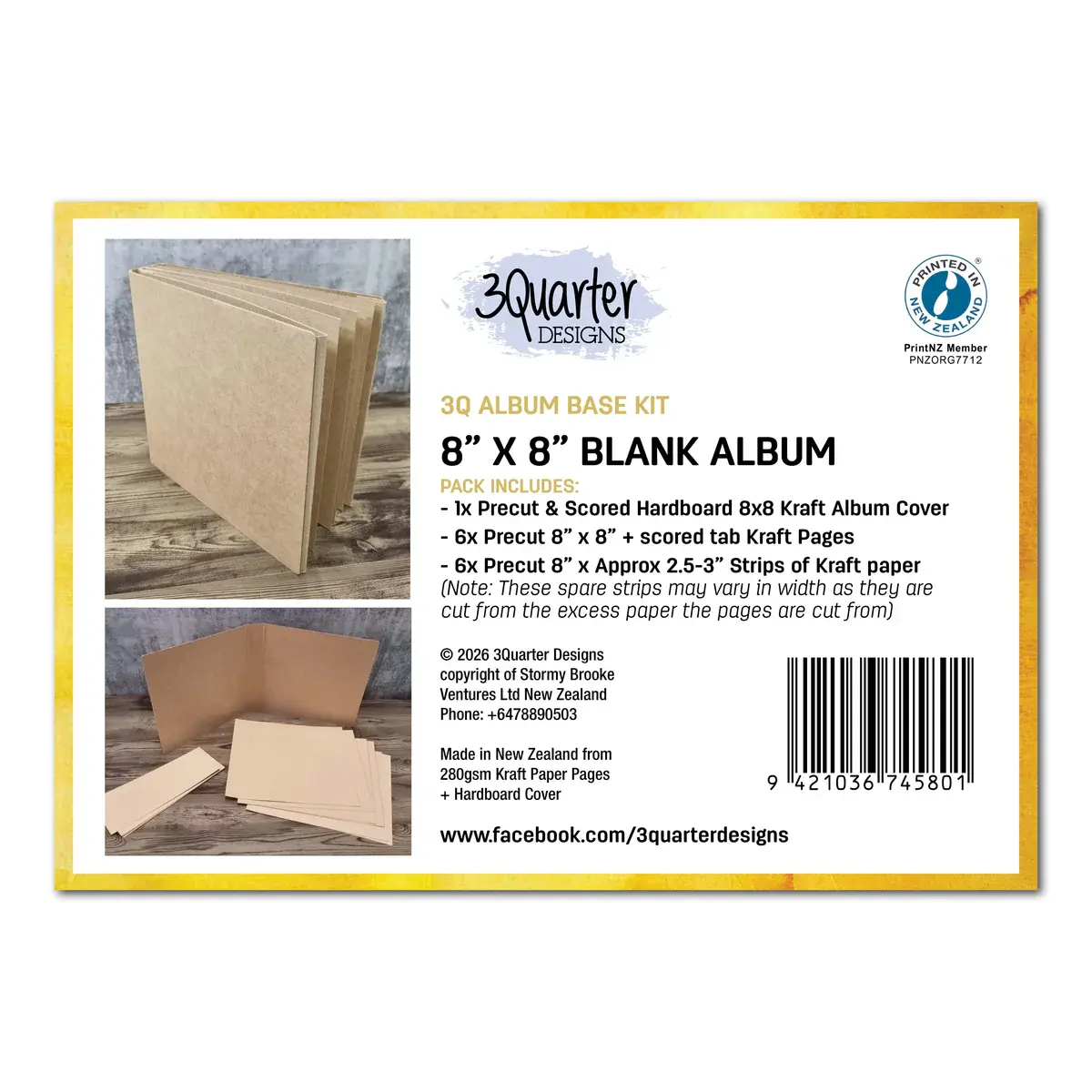 3QUARTER DESIGNS 3QUARTER DESIGNS 8x8 BLANK ALBUM KRAFT