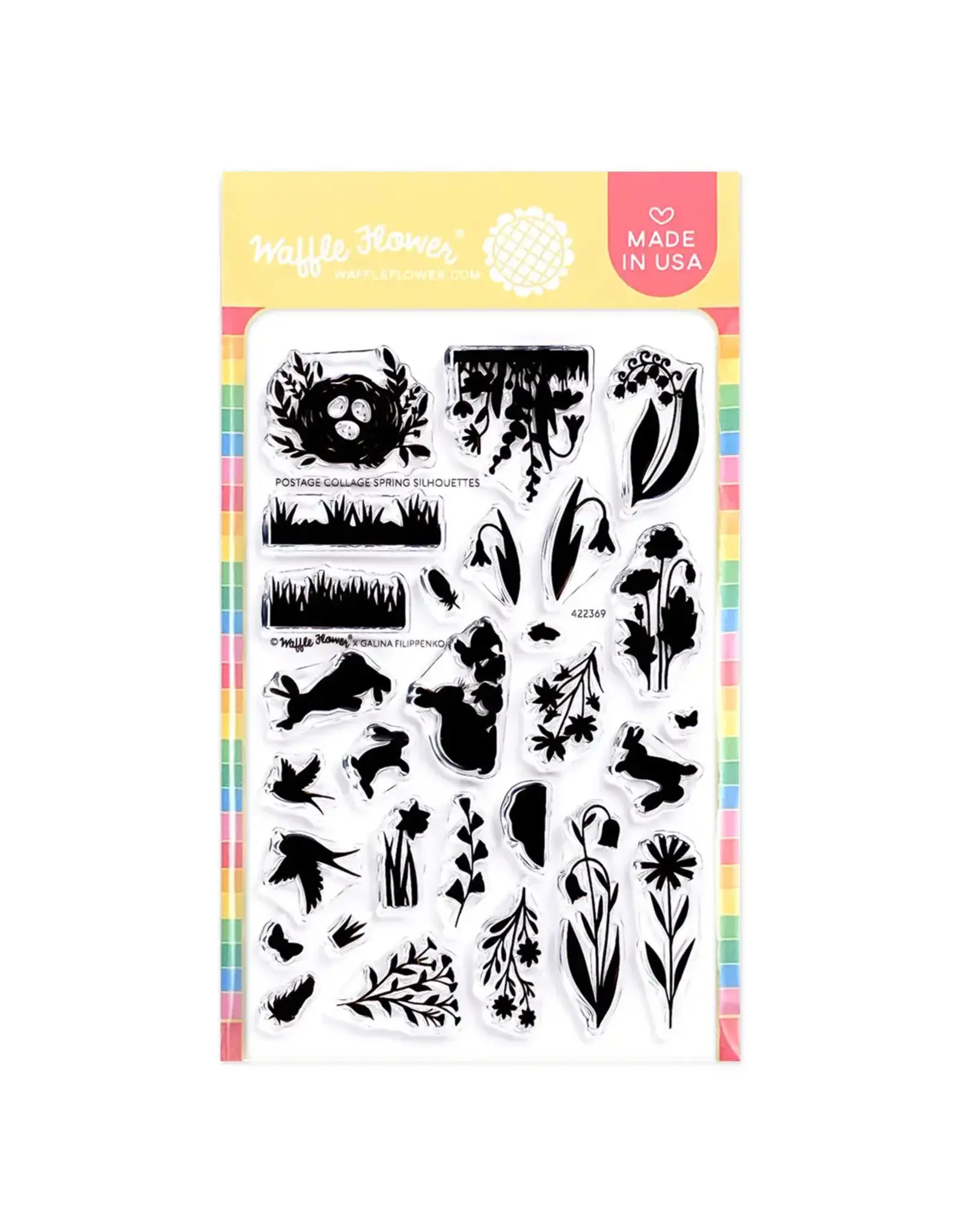 WAFFLE FLOWER WAFFLE FLOWER POSTAGE COLLAGE SPRING SILHOUETTES CLEAR STAMP SET