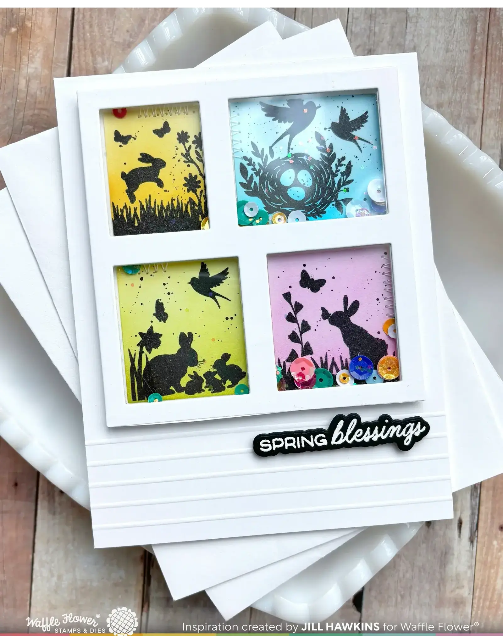 WAFFLE FLOWER WAFFLE FLOWER POSTAGE COLLAGE SPRING SILHOUETTES CLEAR STAMP SET