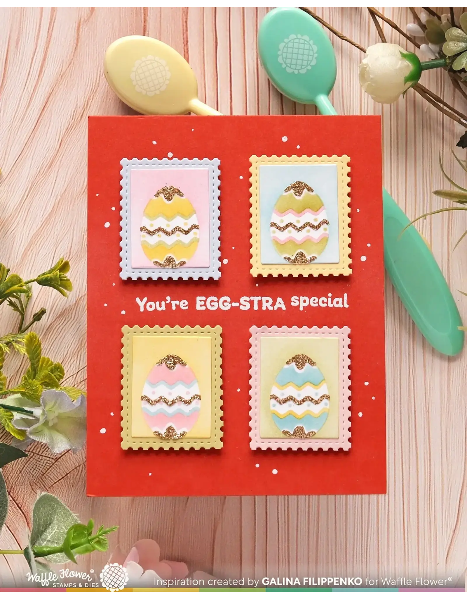 WAFFLE FLOWER WAFFLE FLOWER POSTAGE COLLAGE EGG HUNT STENCIL SET