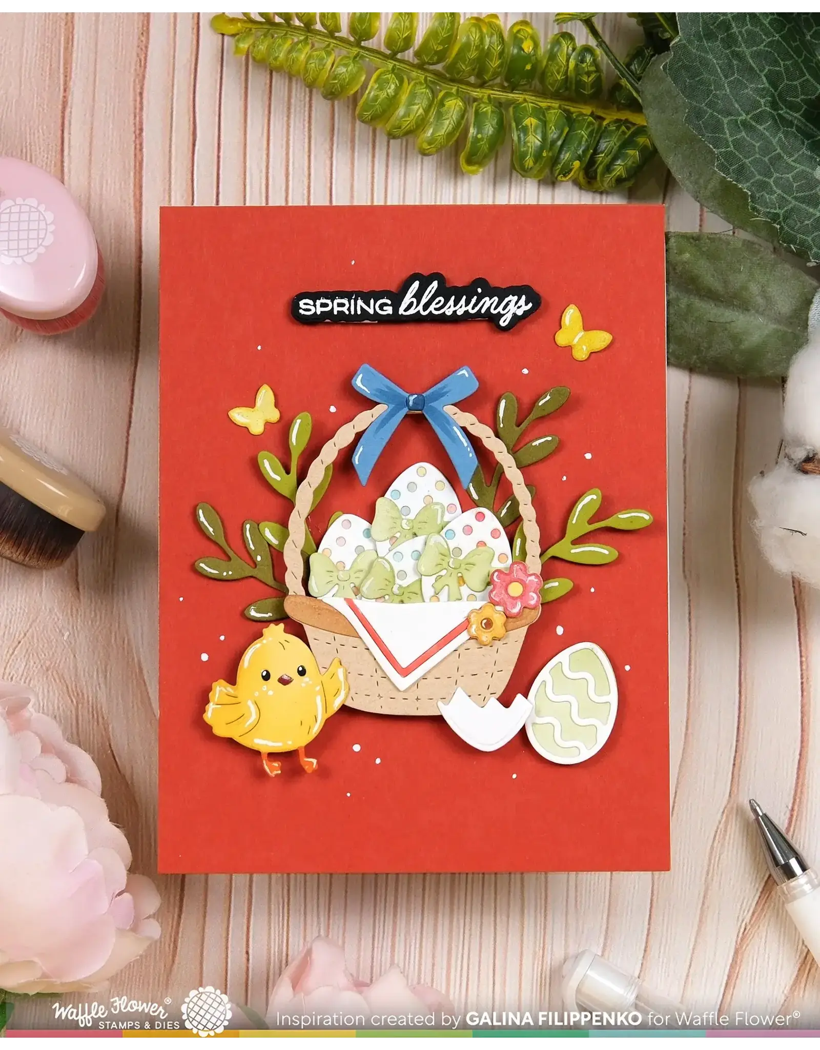 WAFFLE FLOWER WAFFLE FLOWER BASKETFUL SENTIMENTS CLEAR STAMP SET AND DIE COMBO