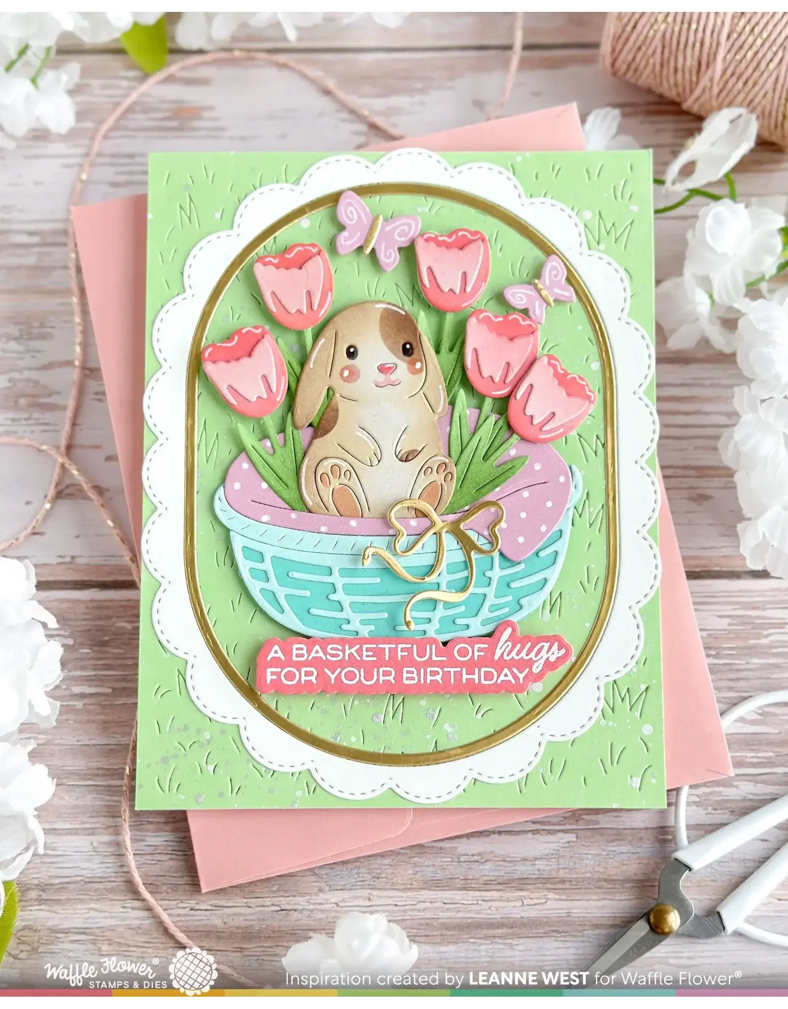 WAFFLE FLOWER WAFFLE FLOWER BASKETFUL SENTIMENTS CLEAR STAMP SET AND DIE COMBO