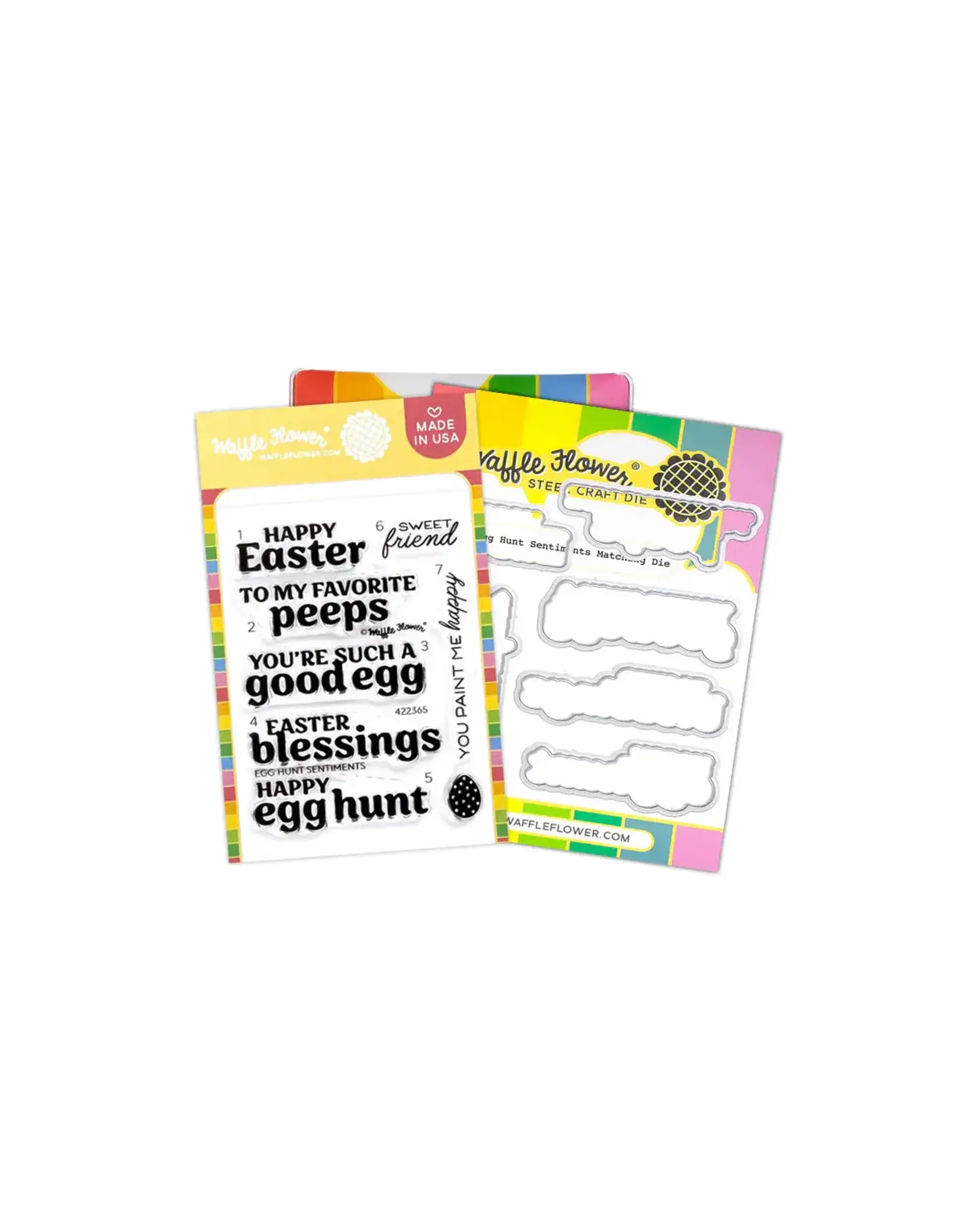 WAFFLE FLOWER WAFFLE FLOWER EGG HUNT SENTIMENTS CLEAR STAMP SET AND DIE COMBO