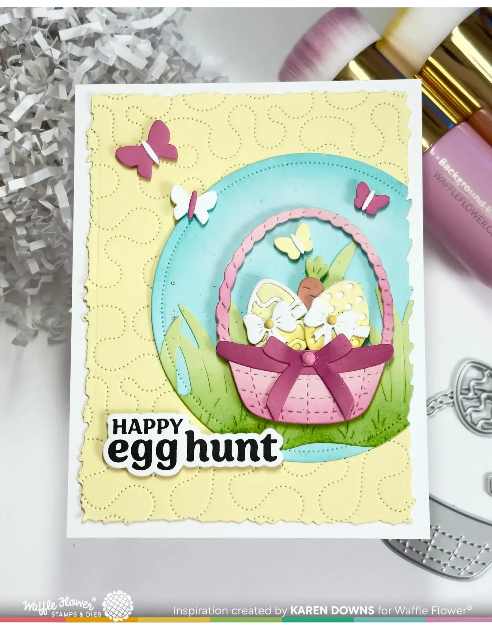 WAFFLE FLOWER WAFFLE FLOWER EGG HUNT SENTIMENTS CLEAR STAMP SET AND DIE COMBO