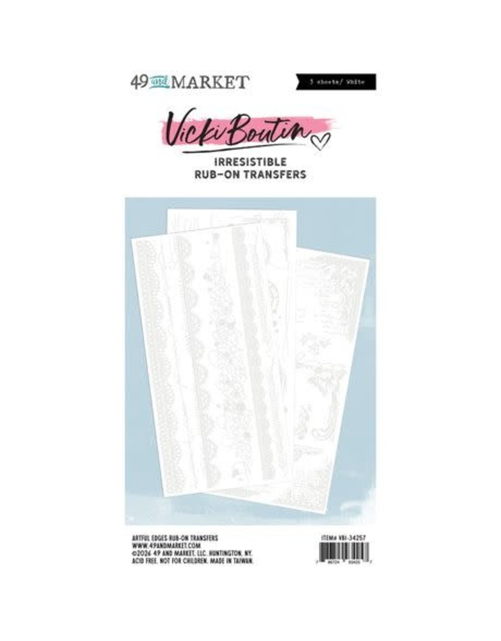 49 AND MARKET 49 AND MARKET VICKI BOUTIN IRRESISTIBLE EDGES 6x12 RUB-ON TRANSFER SET 3/PK
