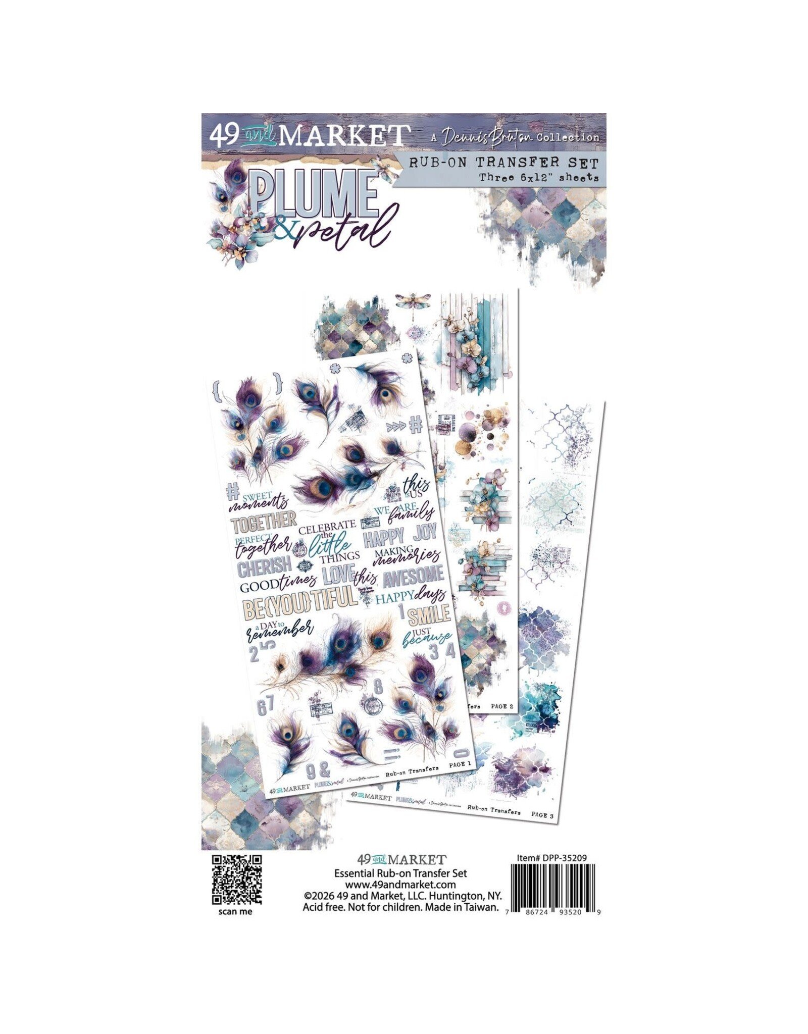 49 AND MARKET 49 AND MARKET PLUME & PETAL BLENDABLE 6x12 RUB-ON TRANSFER SET 3/PK