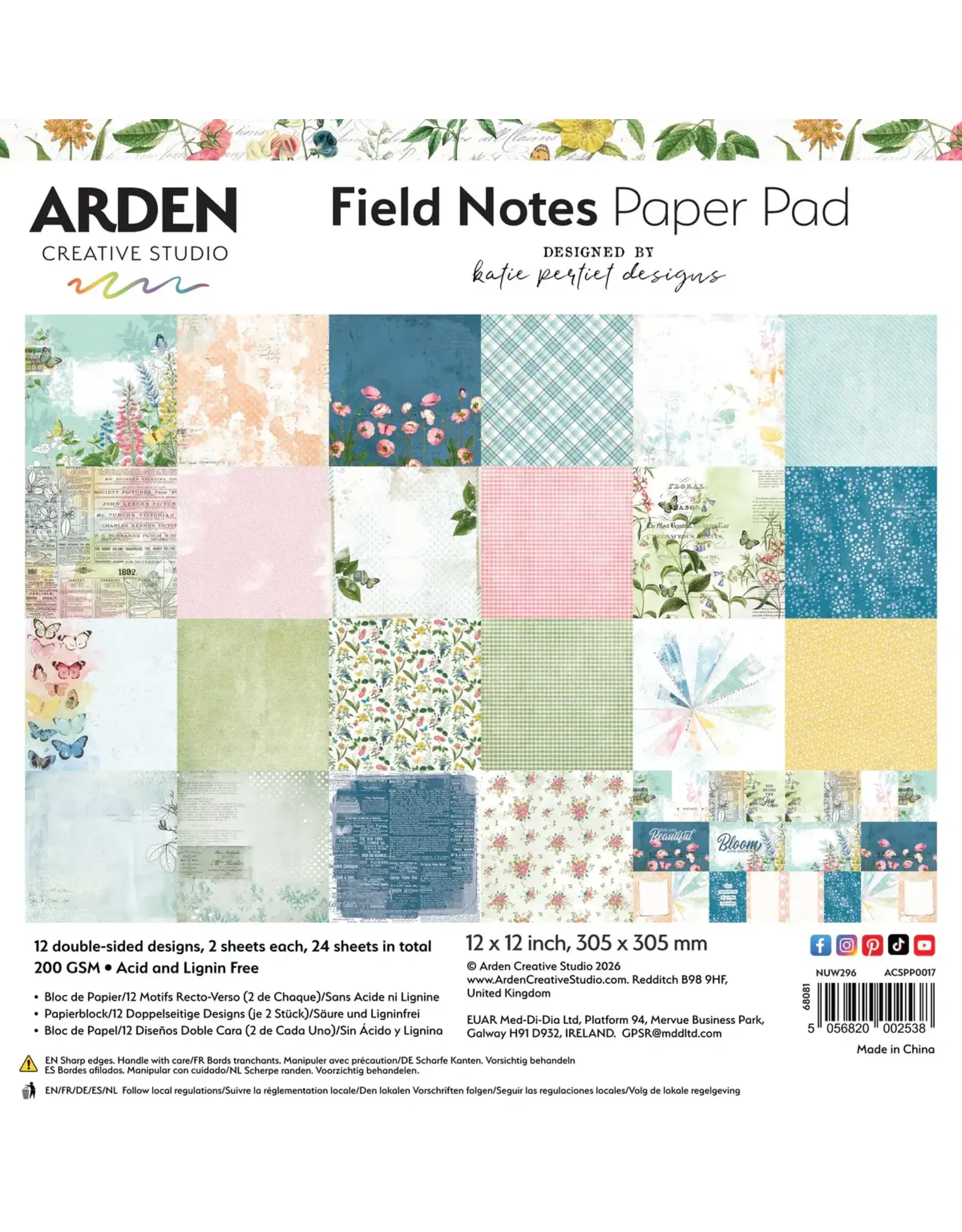 ARDEN CREATIVE STUDIO ARDEN CREATIVE STUDIO FIELD NOTES 12x12 PAPER PAD 24 SHEETS
