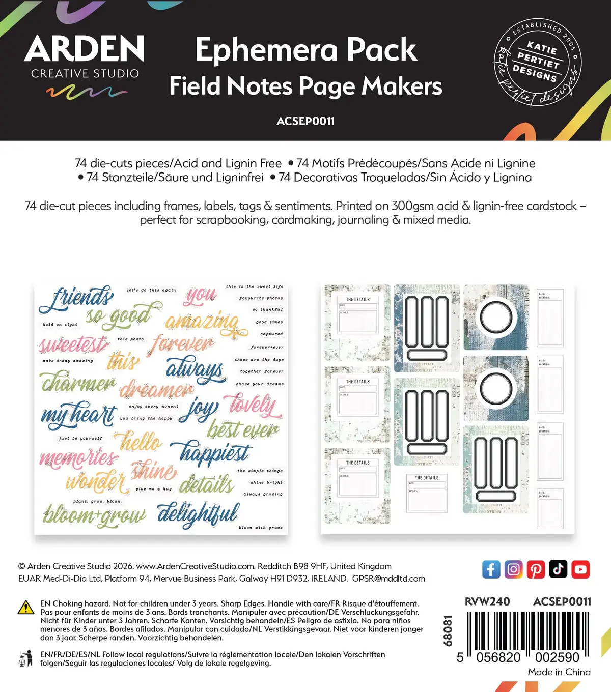 ARDEN CREATIVE STUDIO ARDEN CREATIVE STUDIO FIELD NOTES PAGE MAKERS EPHEMERA DIE-CUTS