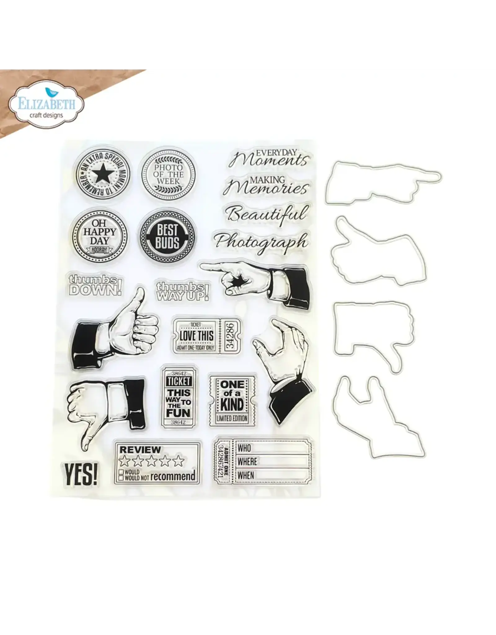 ELIZABETH CRAFT DESIGNS ELIZABETH CRAFT DESIGNS EVERYDAY MEMORIES DELIGHTFUL DISCOVERY THUMBS UP CLEAR STAMP & DIE SET