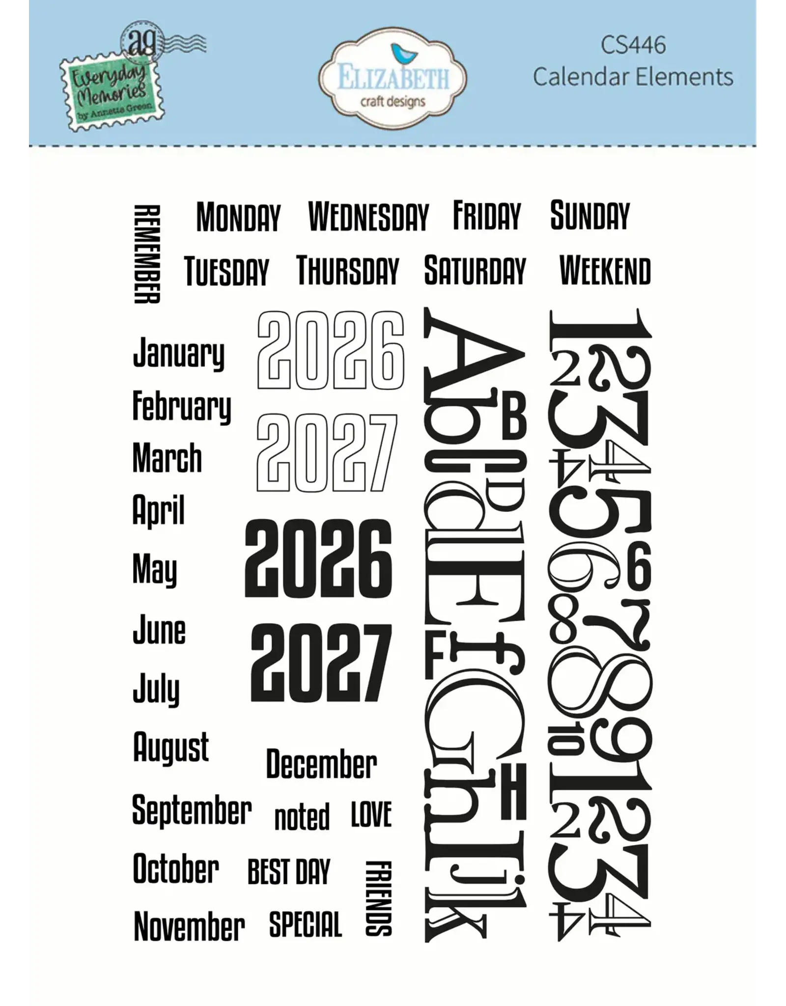 ELIZABETH CRAFT DESIGNS ELIZABETH CRAFT DESIGNS EVERYDAY MEMORIES DELIGHTFUL DISCOVERY CALENDAR ELEMENTS CLEAR STAMP SET