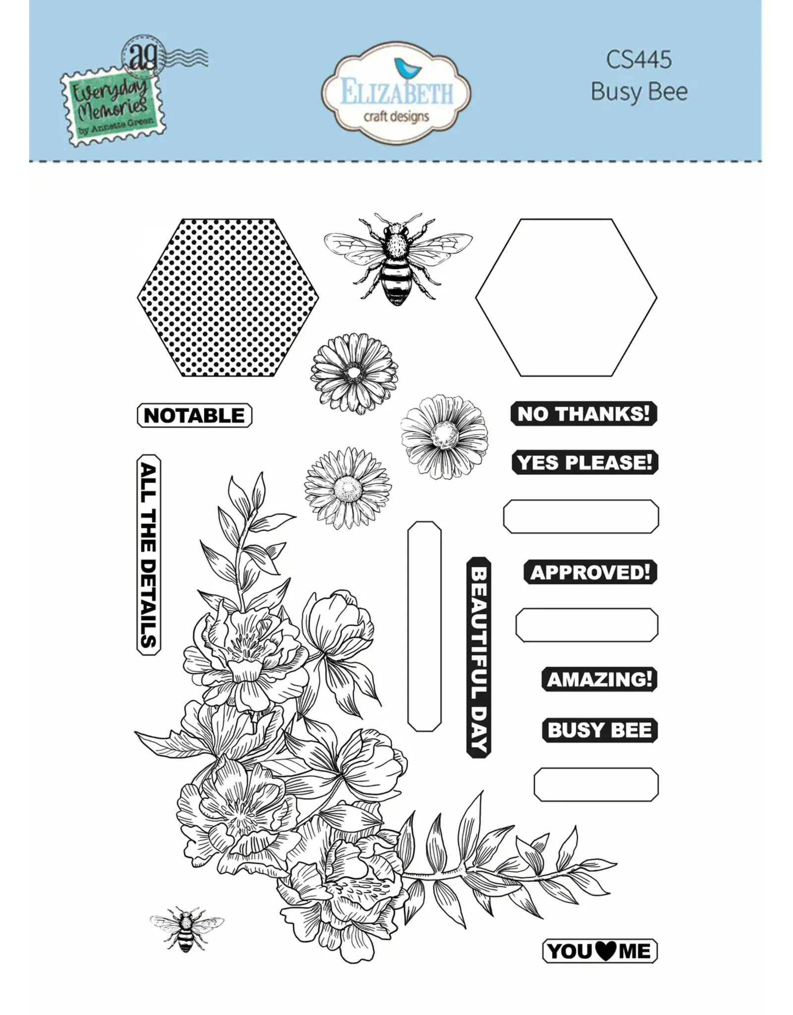 ELIZABETH CRAFT DESIGNS ELIZABETH CRAFT DESIGNS EVERYDAY MEMORIES DELIGHTFUL DISCOVERY BUSY BEE CLEAR STAMP SET