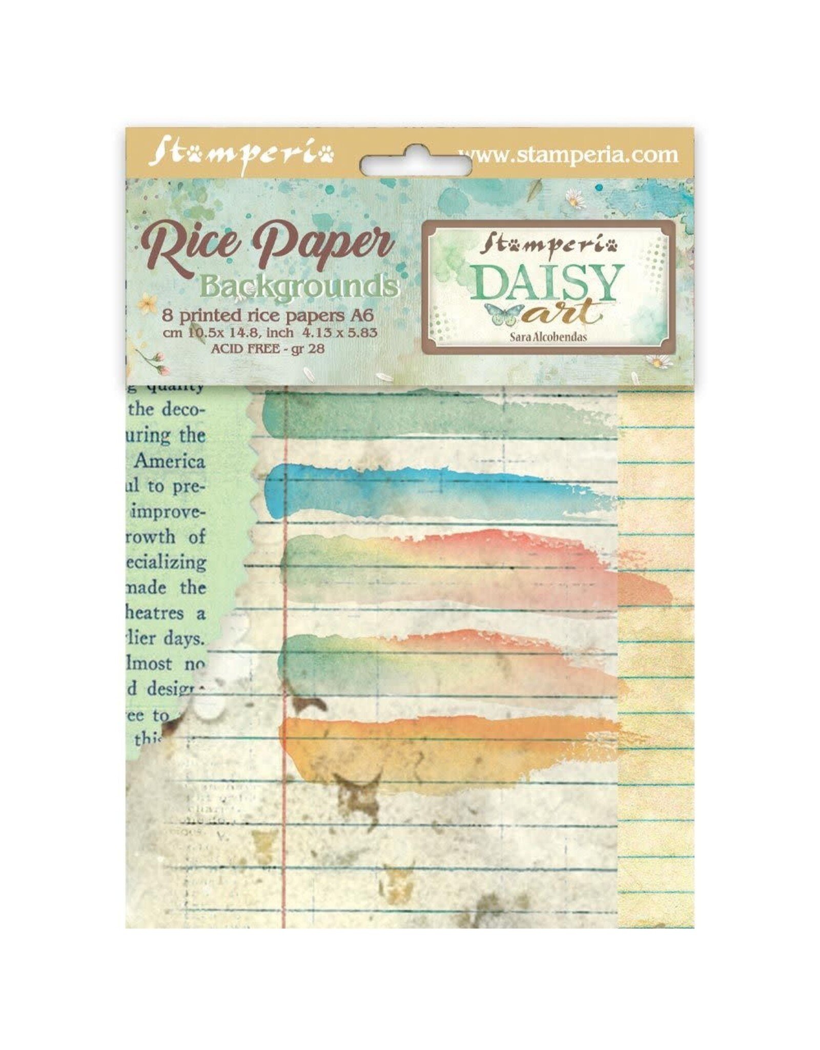 STAMPERIA STAMPERIA DAISY ART ASSORTED A6 RICE PAPER DECOUPAGE BACKGROUNDS 10.5X14.8CM 8/PK