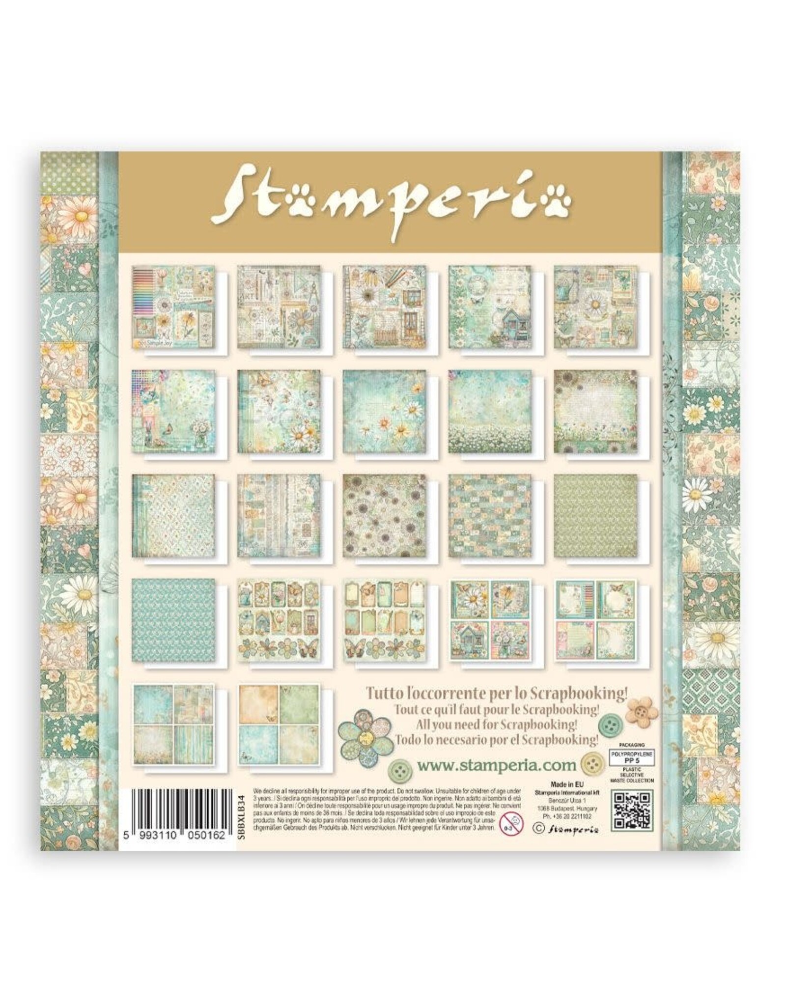 STAMPERIA STAMPERIA DAISY ART MAXI PAD 12x12 PAPER PACK 22 SHEETS