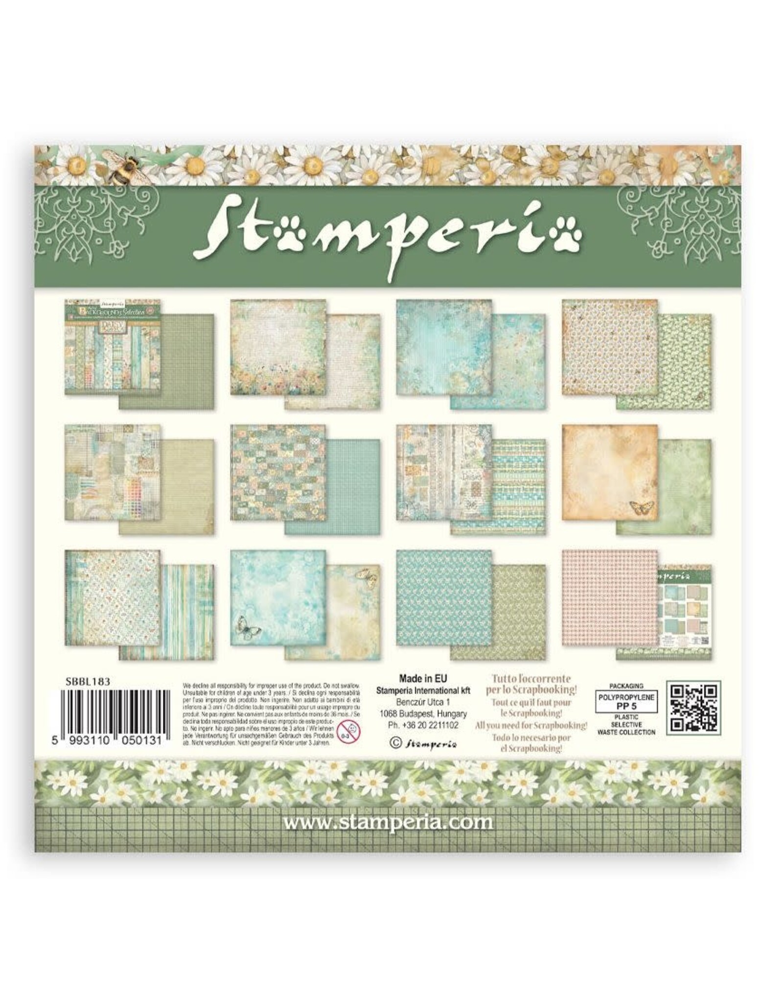 STAMPERIA STAMPERIA DAISY ART BACKGROUNDS SELECTION 12x12 PAPER PACK 10 SHEETS