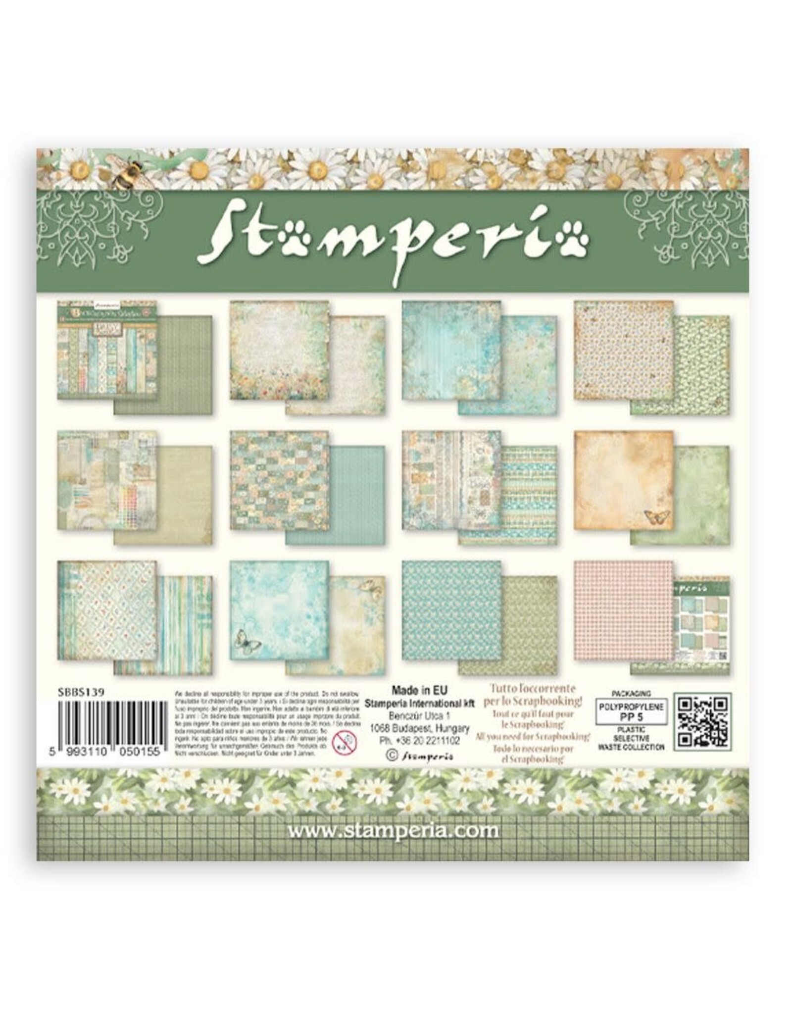 STAMPERIA STAMPERIA DAISY ART BACKGROUNDS SELECTION 8x8 PAPER PACK 10 SHEETS