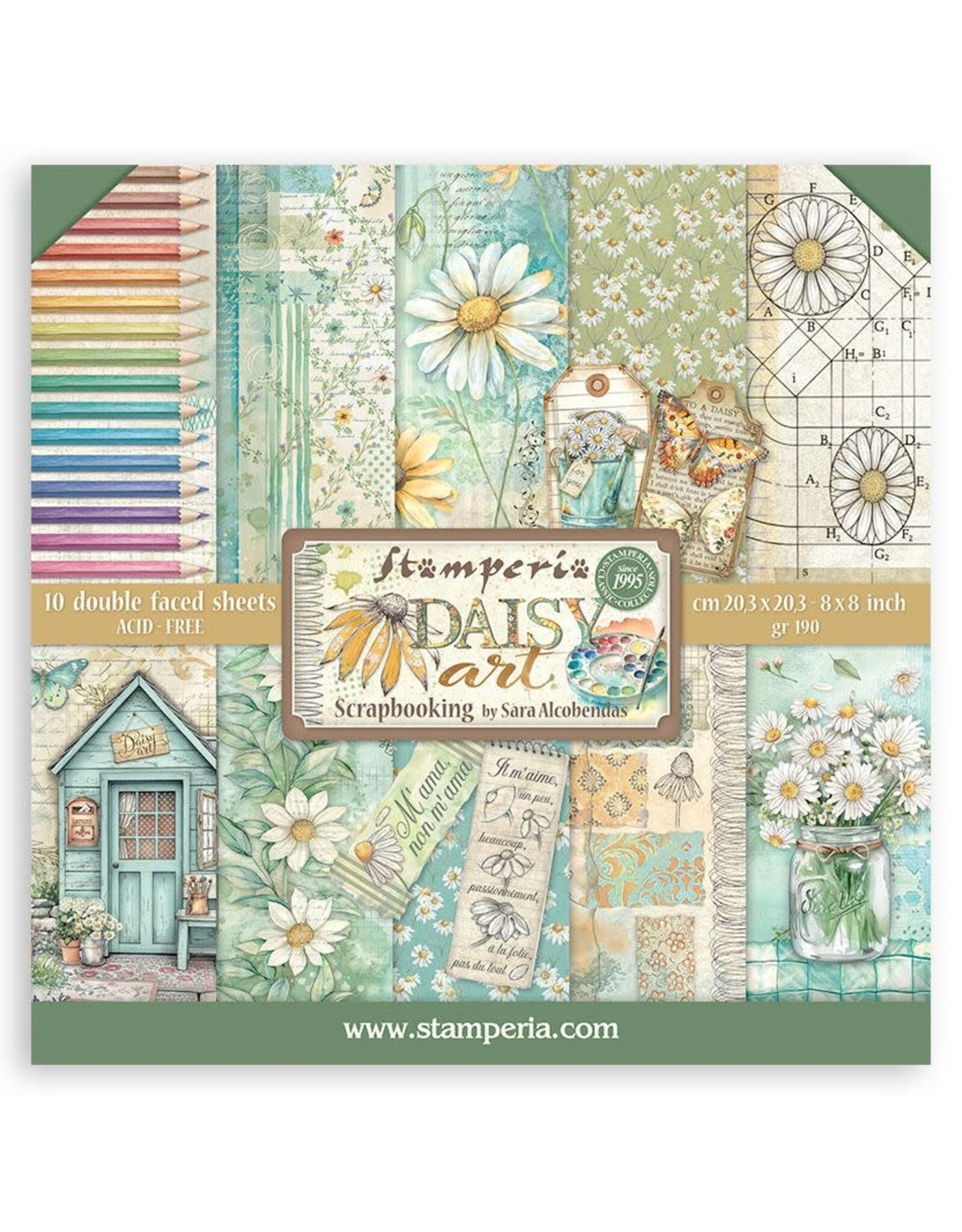 STAMPERIA STAMPERIA DAISY ART 8x8 PAPER PACK 10 SHEETS