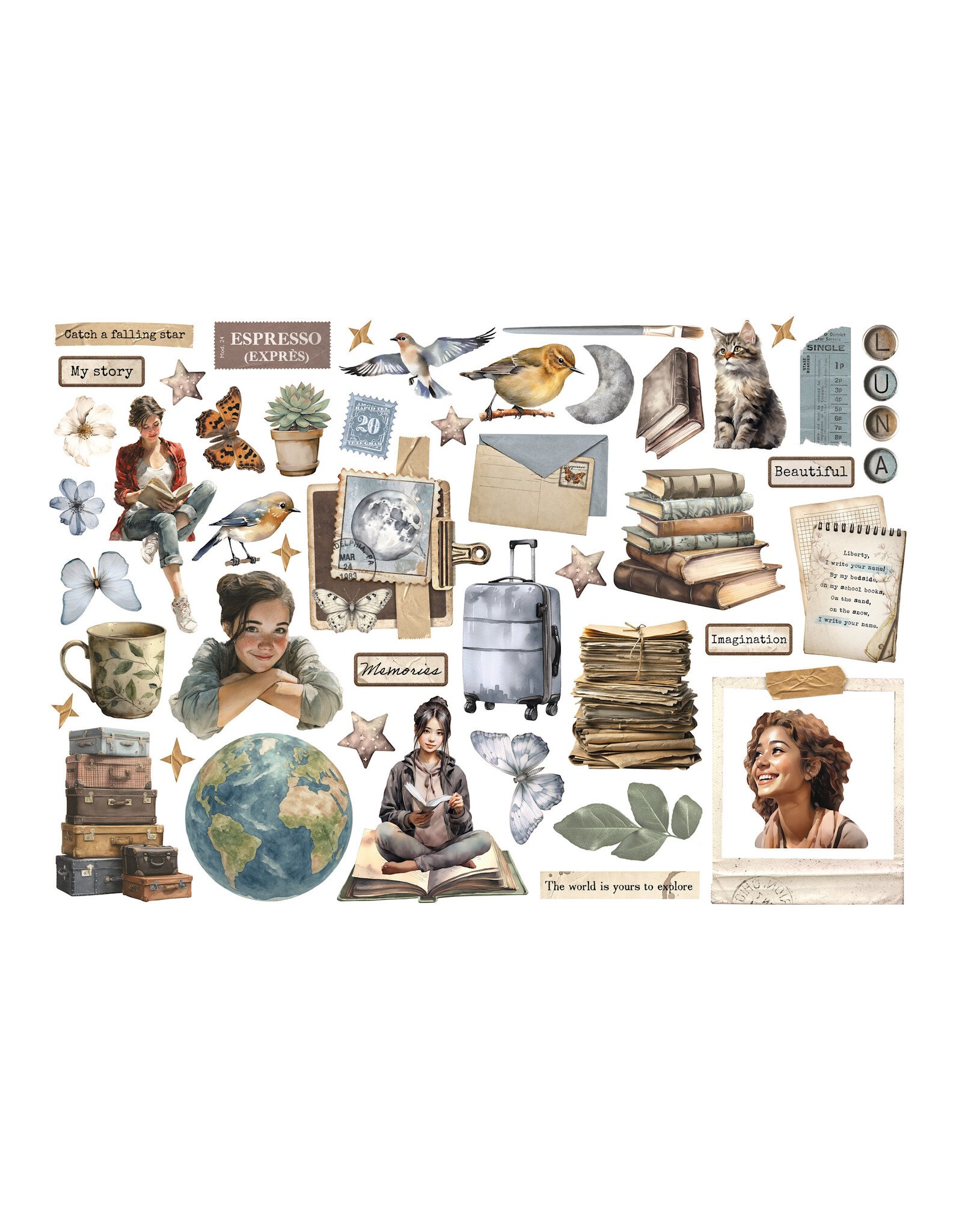 STAMPERIA STAMPERIA VICKY PAPAIOANNOU SECRET DIARY EPHEMERA ADHESIVE PAPER CUT OUTS