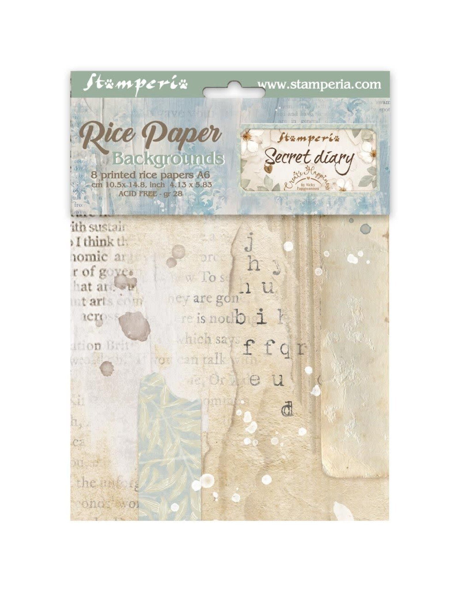 STAMPERIA STAMPERIA VICKY PAPAIOANNOU SECRET DIARY ASSORTED A6 RICE PAPER DECOUPAGE BACKGROUNDS 10.5X14.8CM 8/PK