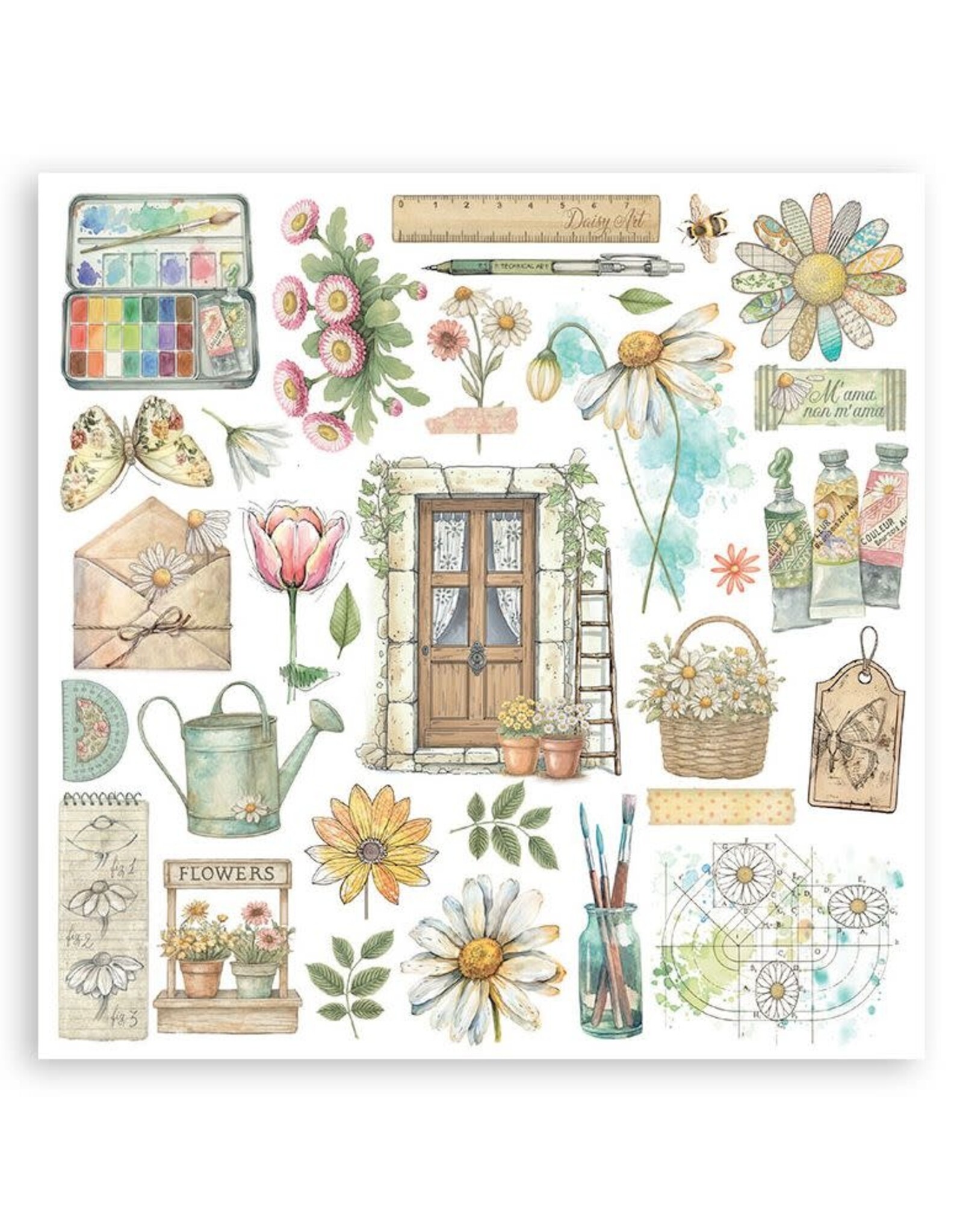 STAMPERIA STAMPERIA DAISY ART ASSORTED RUB-ONS 6/PK