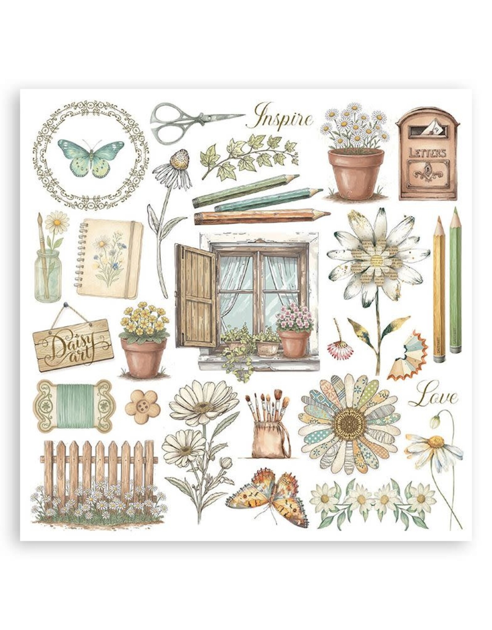 STAMPERIA STAMPERIA DAISY ART ASSORTED RUB-ONS 6/PK