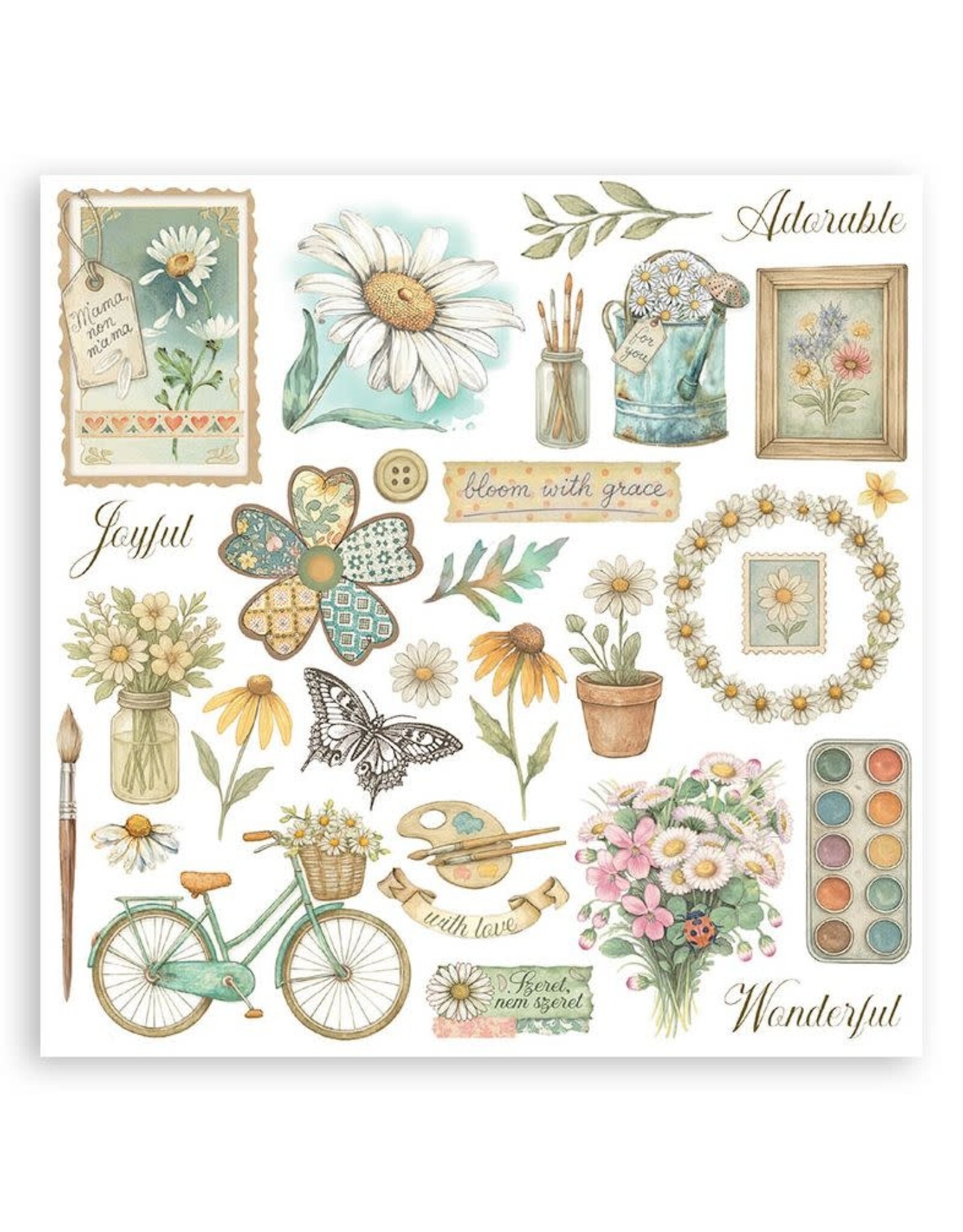 STAMPERIA STAMPERIA DAISY ART ASSORTED RUB-ONS 6/PK