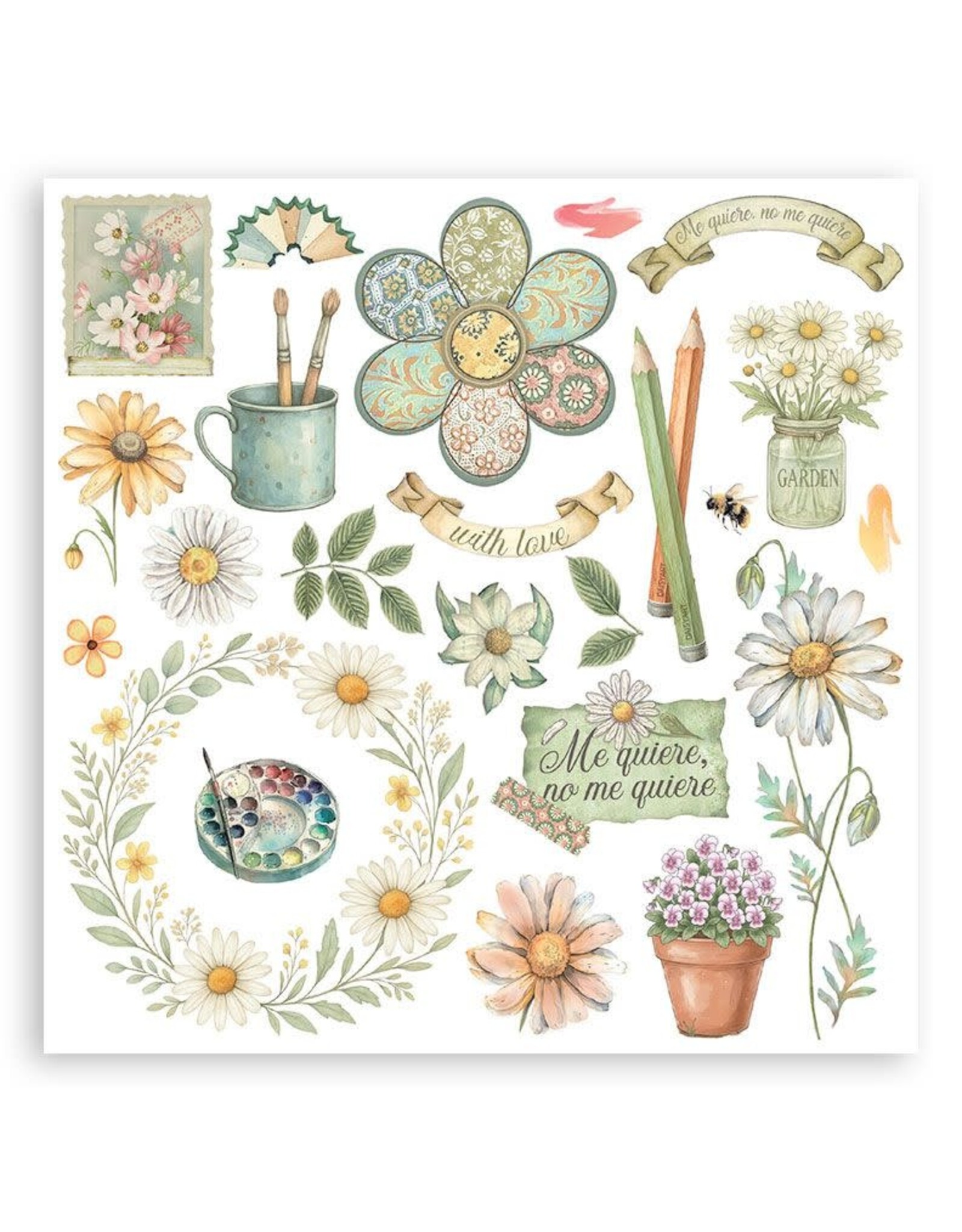 STAMPERIA STAMPERIA DAISY ART ASSORTED RUB-ONS 6/PK